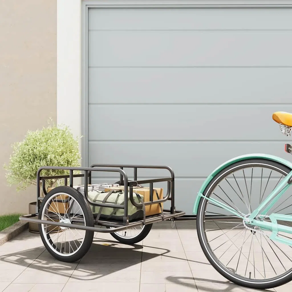 Remolque de bicicleta de acero negro 130 x 73 x 48,5 cm con enganche de liberación rápida, plegable, carga de 50 kg, ruedas neumáticas con reflectores, remolque de transporte para equipaje