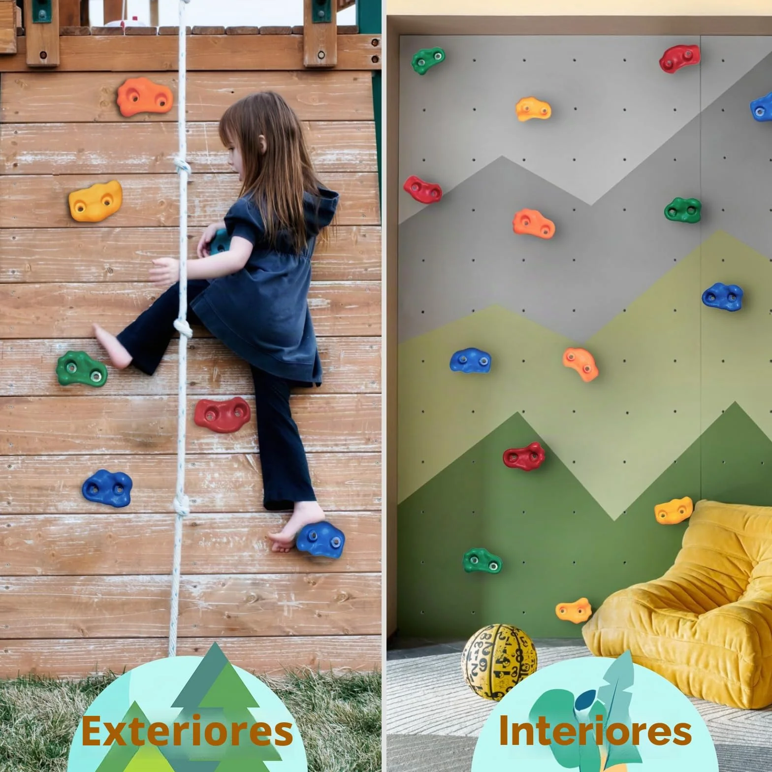 CIMOYBAI 15 Piezas de Soportes de Escalada, Piedras de Escalada para Niños al Aire Libre, Soportes de Pared de Escalada Niños con Tornillos de Fijación para Torre