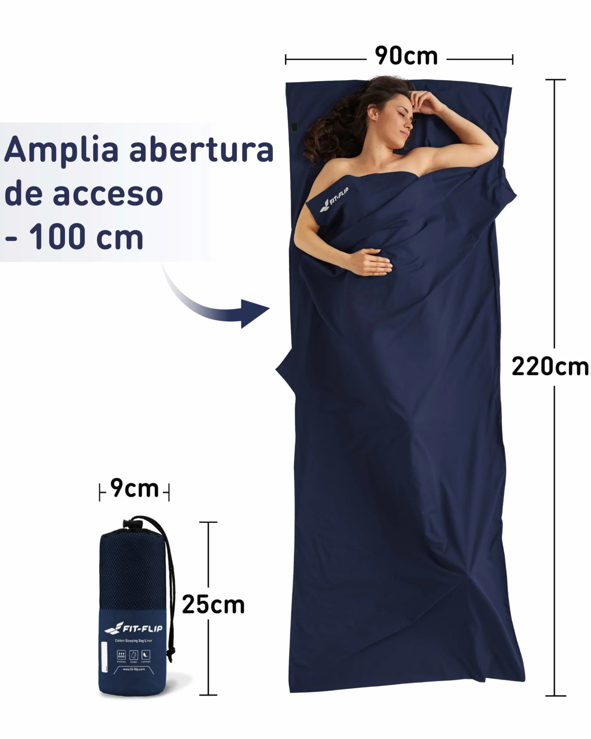 Fit-Flip Sábana Saco de Dormir Ultraligero 325g 310g con Compartimiento de Almohada