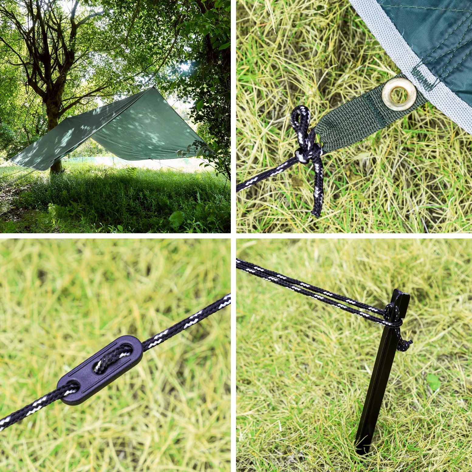 Bessport Toldo de Refugio Impermeable 3M*3M, Impermeable PU 3000mm, UV 50+ Protección Tienda de Campaña Tarp, Adecuado para Acampar al Aire Libre Tienda Playa Hamaca