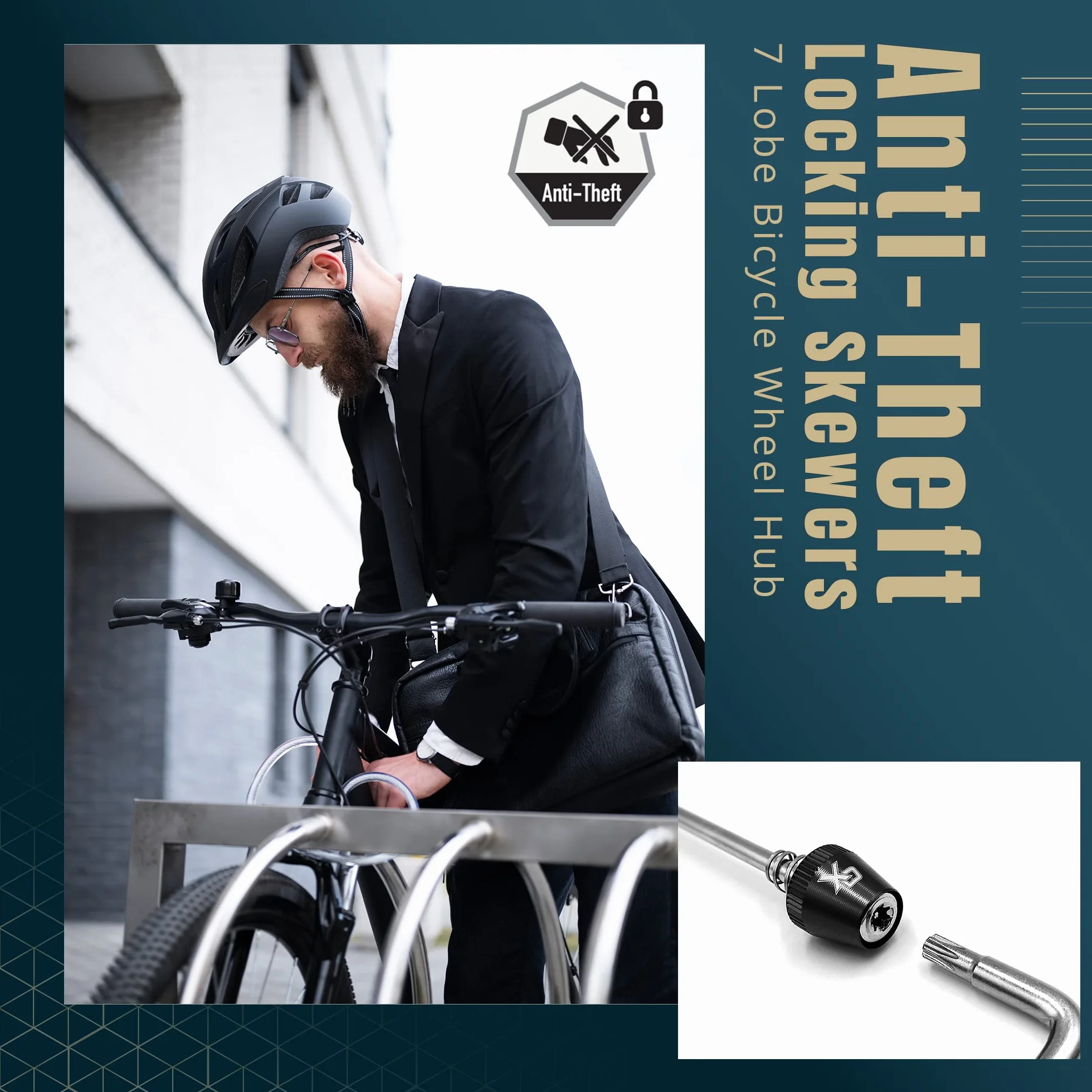 ONIPAX Kit de Cierre Antirrobo para Bicicleta Eje de 7 Lóbulos y Tornillo de Sujeción con Llave