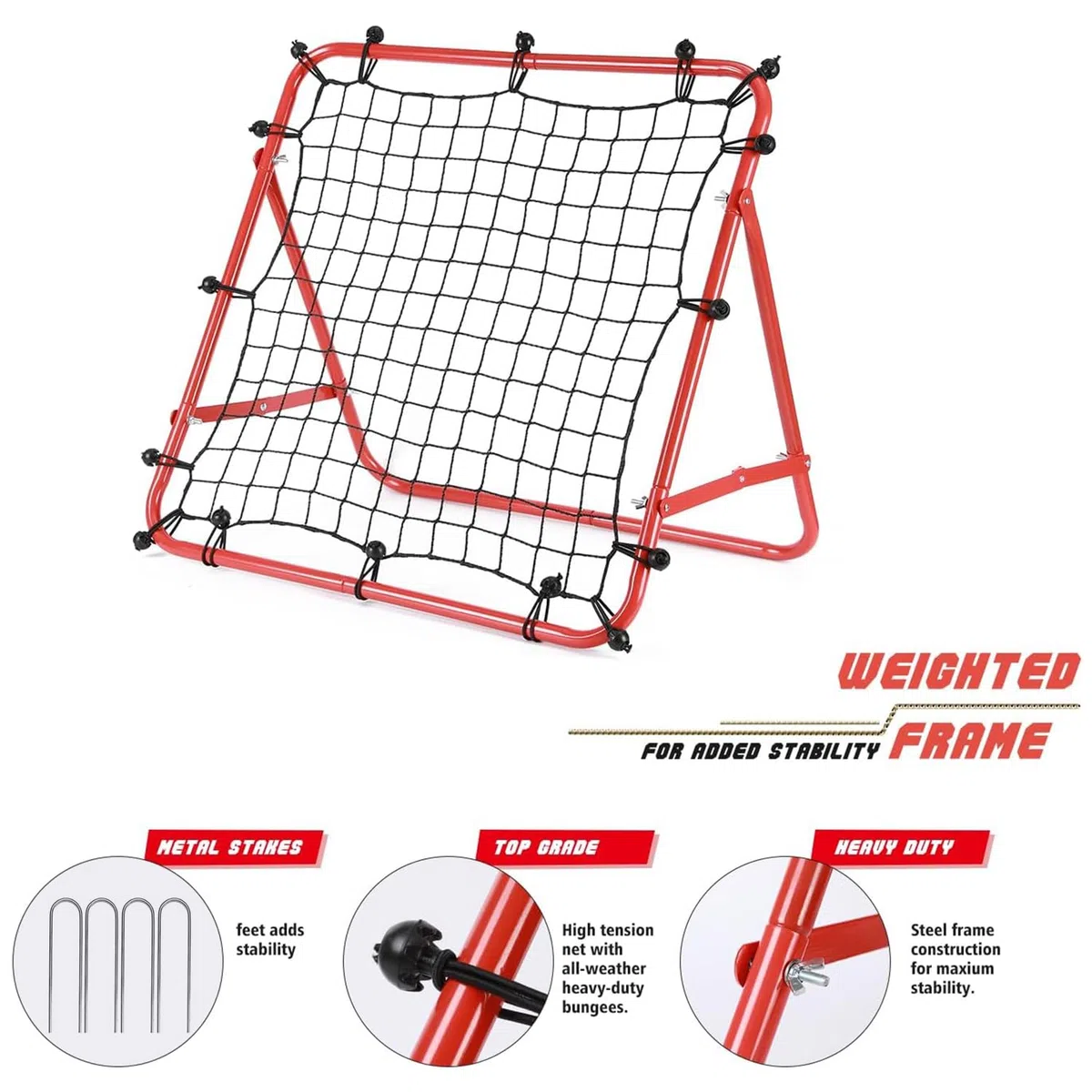 Red de rebote de fútbol ajustable de 62 x 62 cm, entrenador de fútbol de doble ángulo con marco de acero, reboteador plegable portátil para pases y práctica de tiro, equipo deportivo al aire libre