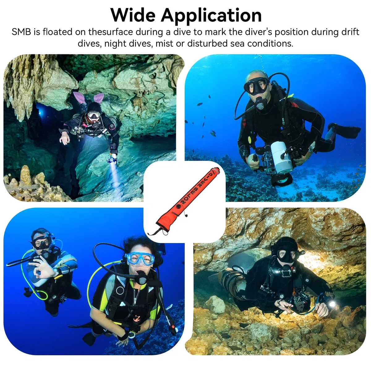 Boya marcadora de Superficie SMB de Buceo de 5 pies, Tubo de señal de Buceo Inflable de Alta Visibilidad con Tira Reflectante, Marcador de Seguridad, boya Flotante