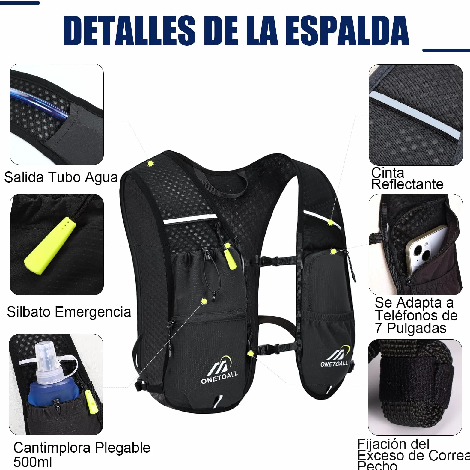 Chaleco Running Hombre Mujer Ligero Mochila Hidratacion Trail Running con Bolsa Agua 2L y Botella 500ml