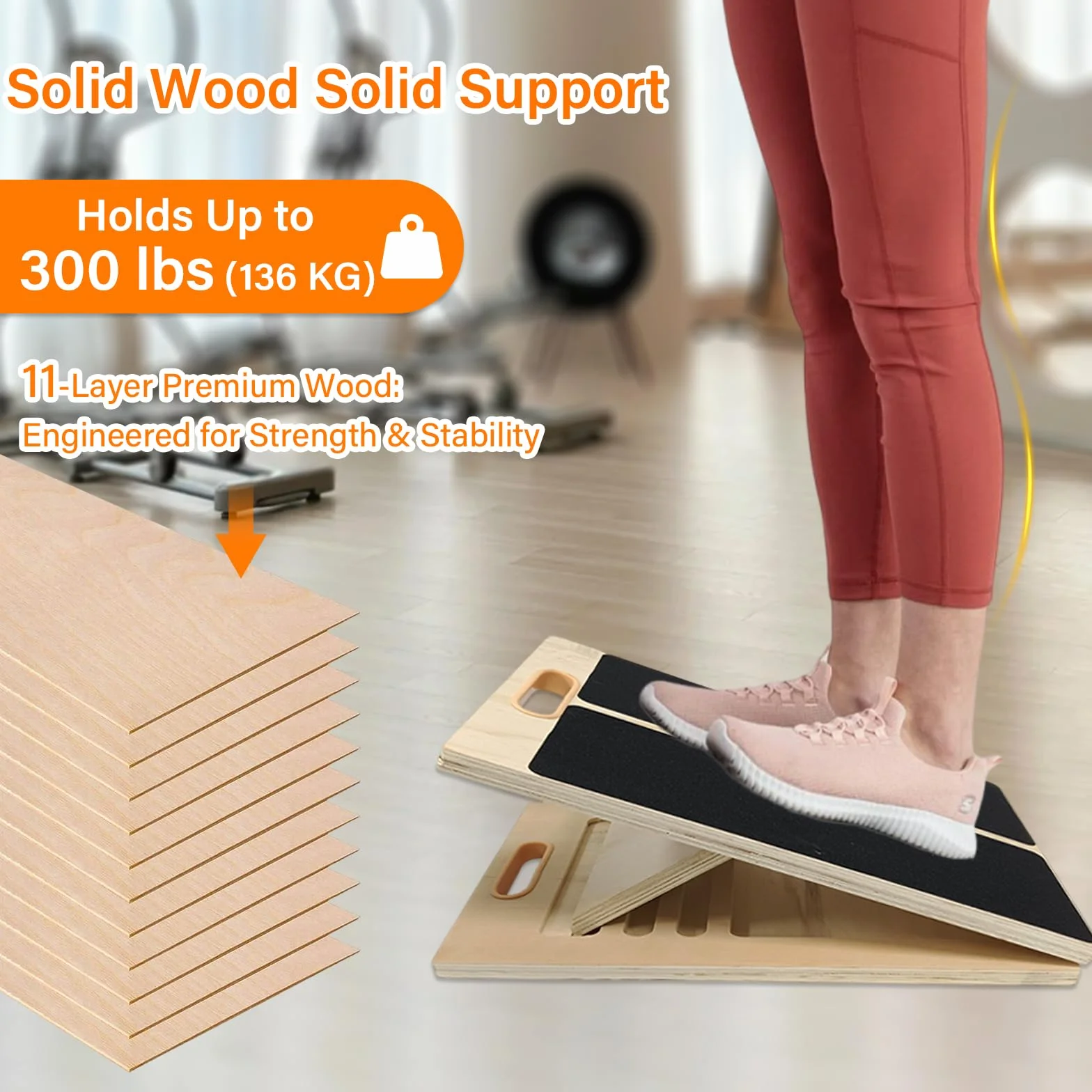 Tabla Inclinada Ajustable de Madera para Estirar Pantorrillas y Ejercicios Fitness