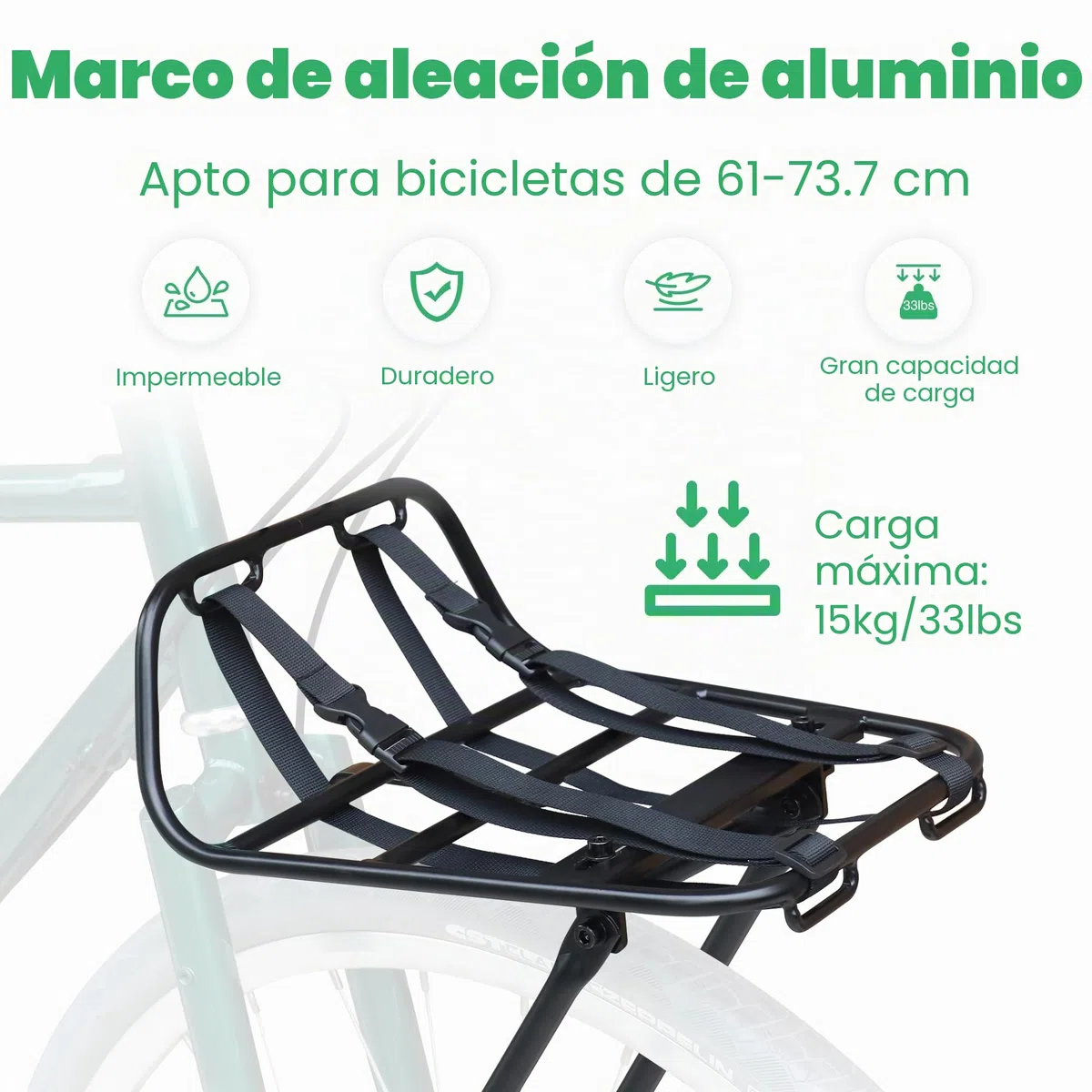 ZUKKA - Portaequipajes de bicicleta delantero - Carga máxima de 15 kg - Aleación de aluminio - Apto para bicicletas de 24-29 pulgadas 700C para bicicleta de montaña y bicicleta de carretera