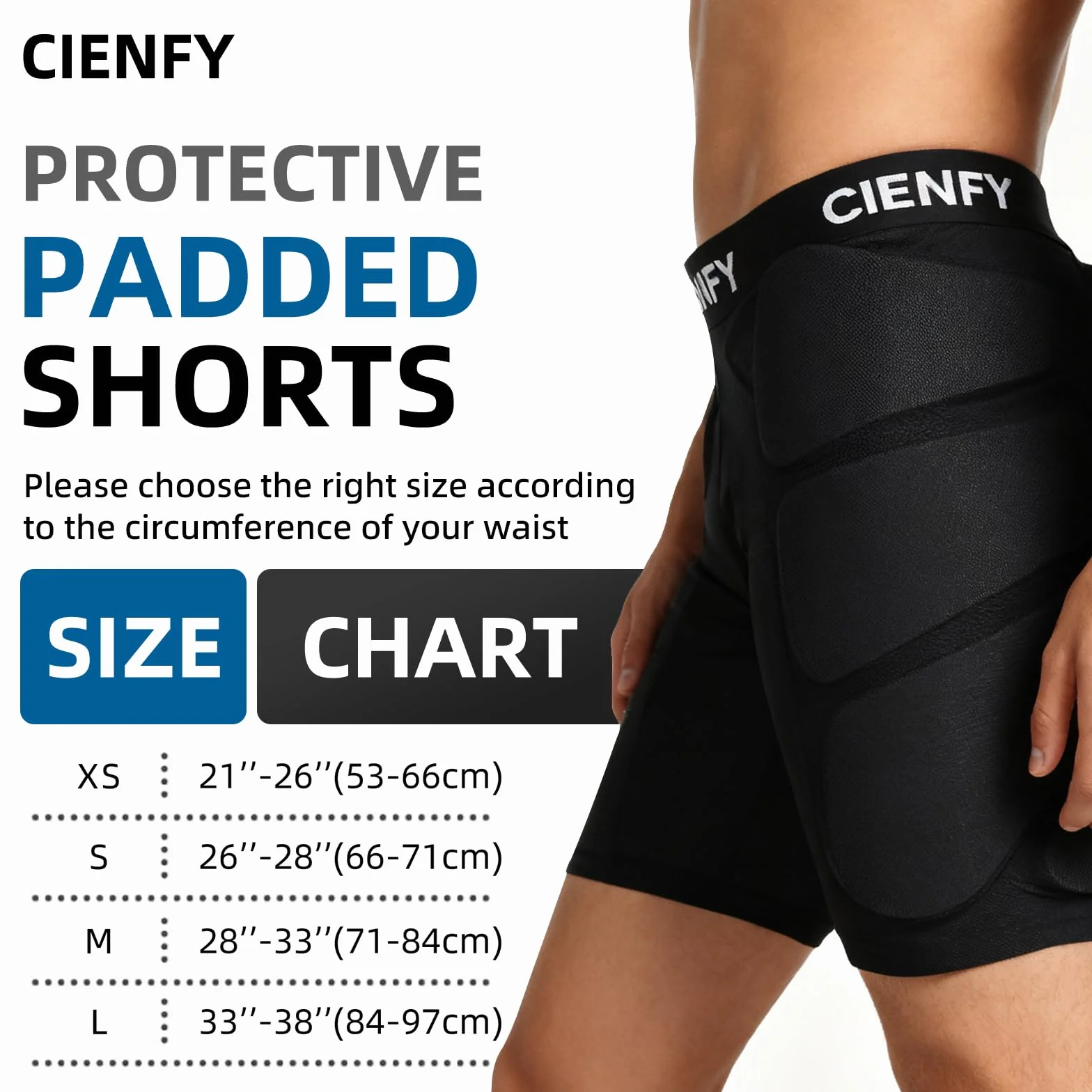 Cienfy Pantalones Cortos Acolchados Protectores de EVA para Snowboard, Patinaje y esquí, protección de Cadera 3D para Cadera, glúteos y coxis