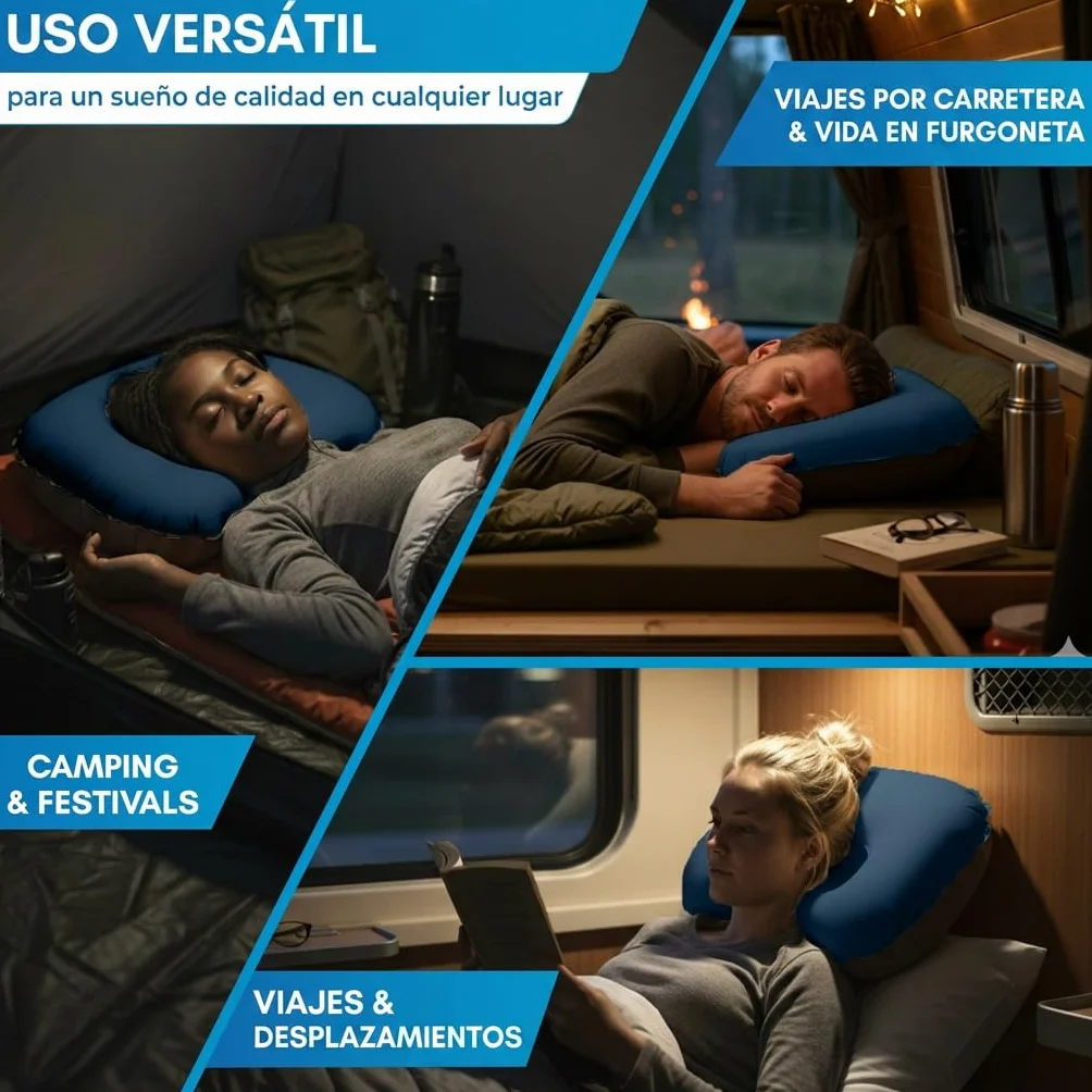 NORDMUT® Almohada de Camping Inflable [SoftSleep+] Almohada cómoda Ultraligera-pequeño tamaño – Inflable con Funda Lavable (Azul)
