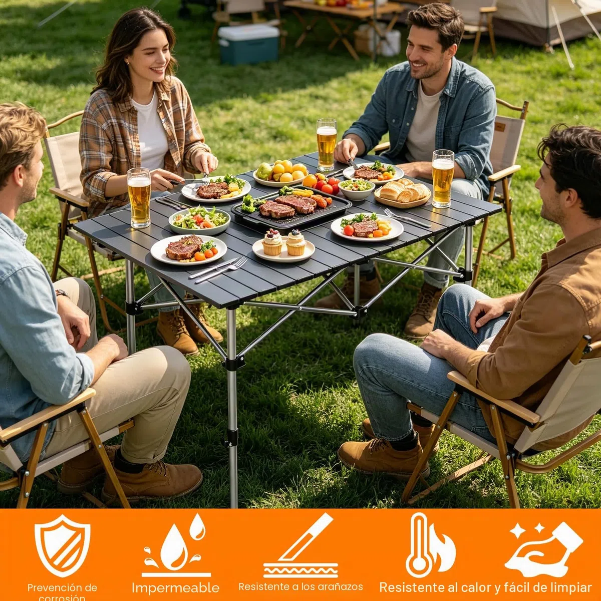 Mesa de Camping Plegable 95x55X (50-80) cm, Mesa Plegable 100KG Cargable Tablero Enrollable, Mesa Plegable Playa con Bolsa de Transporte para Acampar, Picnic, Barbacoa, Patio, Fiesta