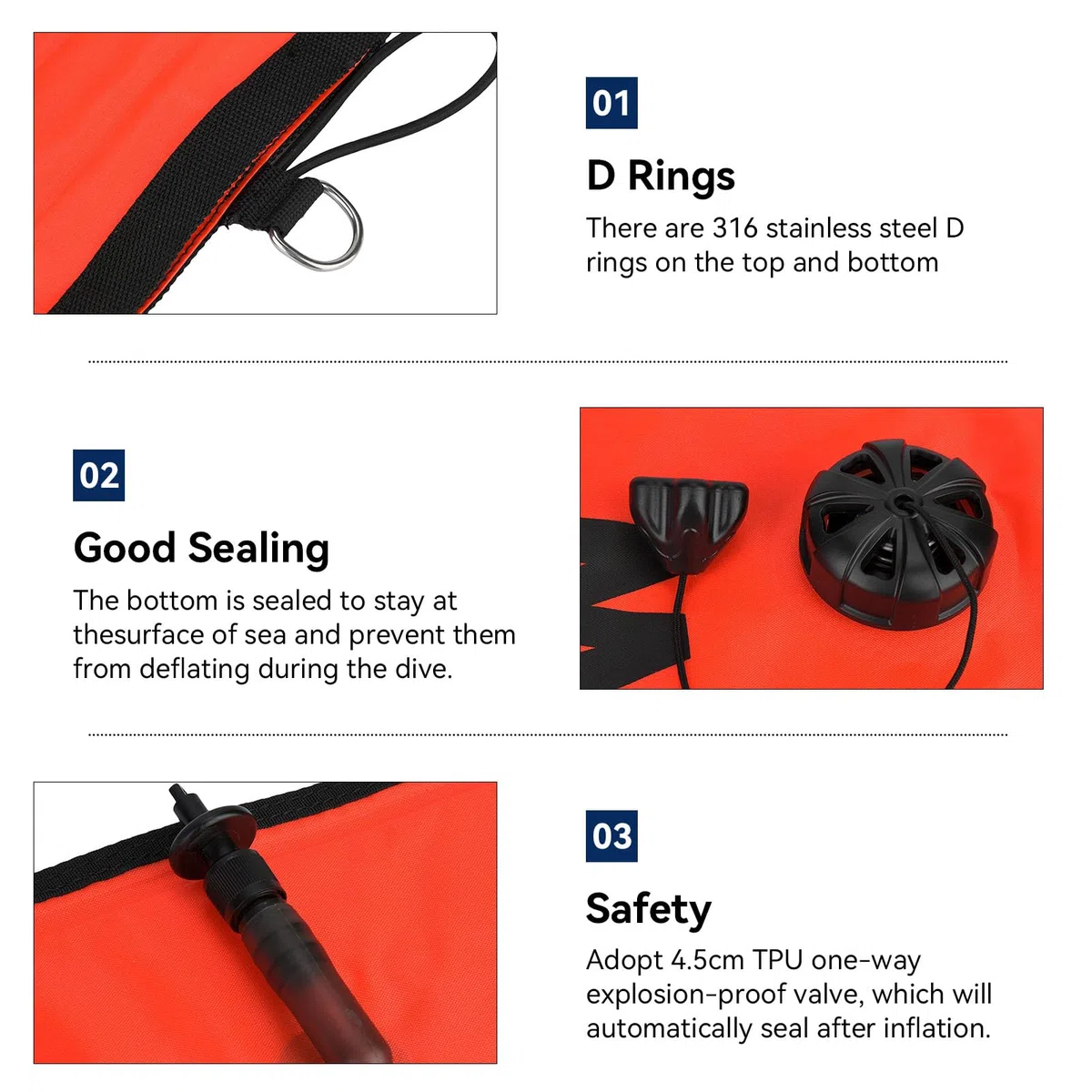 Boya marcadora de Superficie SMB de Buceo de 5 pies, Tubo de señal de Buceo Inflable de Alta Visibilidad con Tira Reflectante, Marcador de Seguridad, boya Flotante