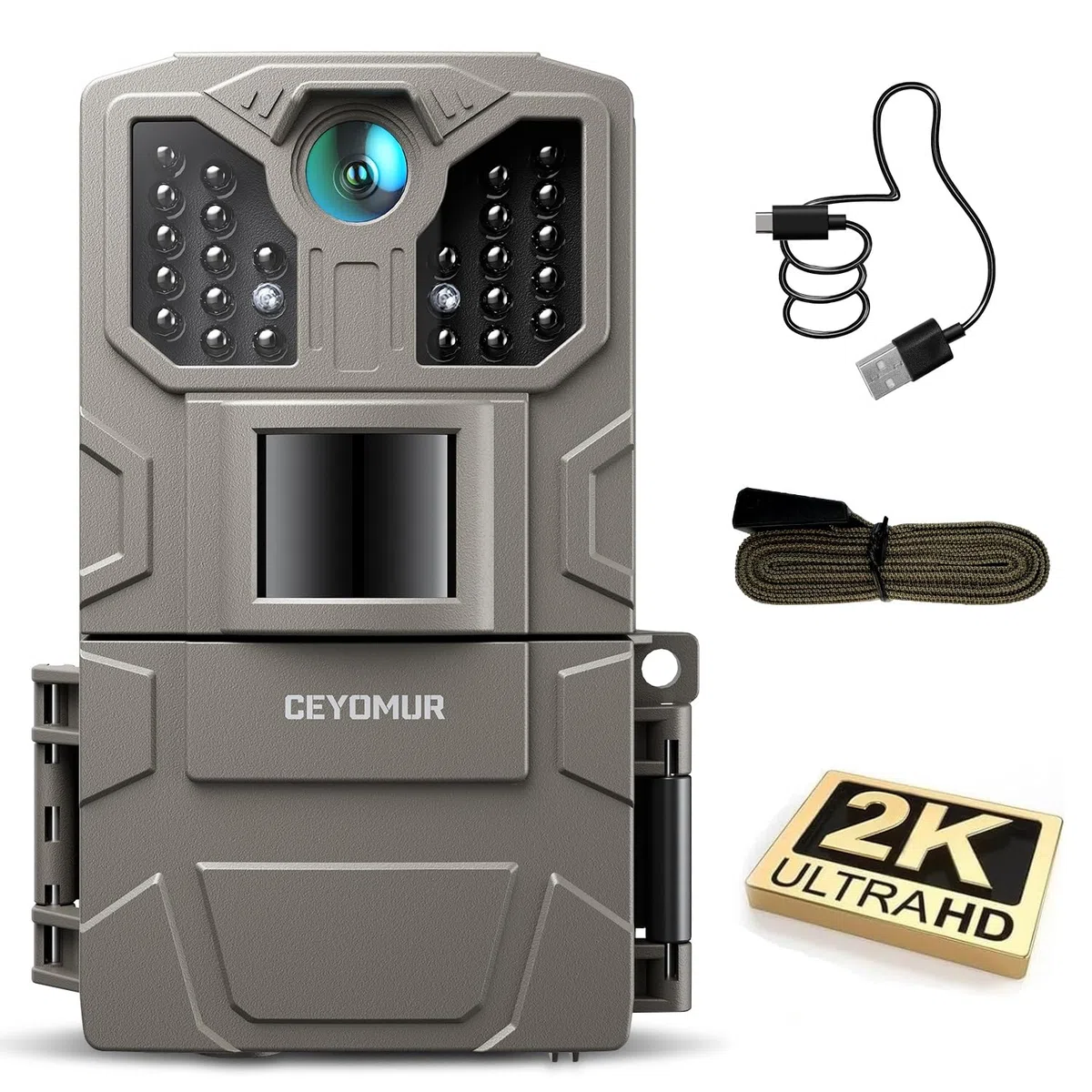 CEYOMUR Cámara de Caza 36MP 2K, Camara Fototrampeo Nocturna con LED IR 850nm y Sensor de Movimiento, Pantalla de 2" e Impermeable IP66 para Observación de Vida Silvestre y Monitoreo