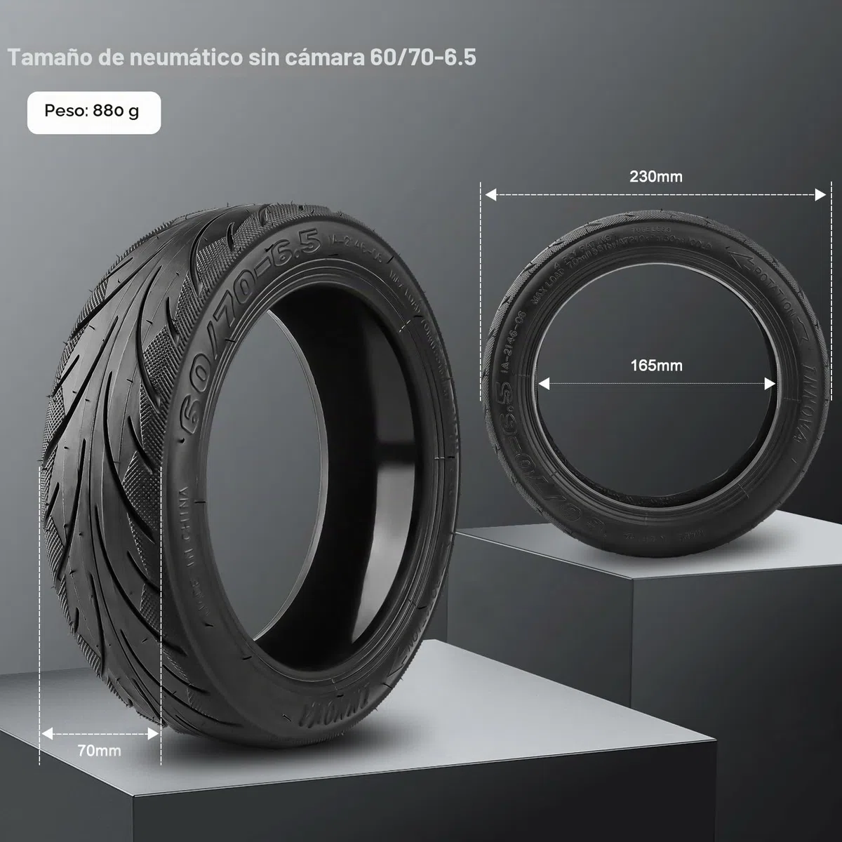 60/70-6.5 Ruedas de Caucho Autorreparables para Ninebot Max G30 Patinete Eléctrico, Neumático de Vacío con Válvula, 10 Pulgadas Tubeless Rueda con Resistente al Desgaste y Antiperforación