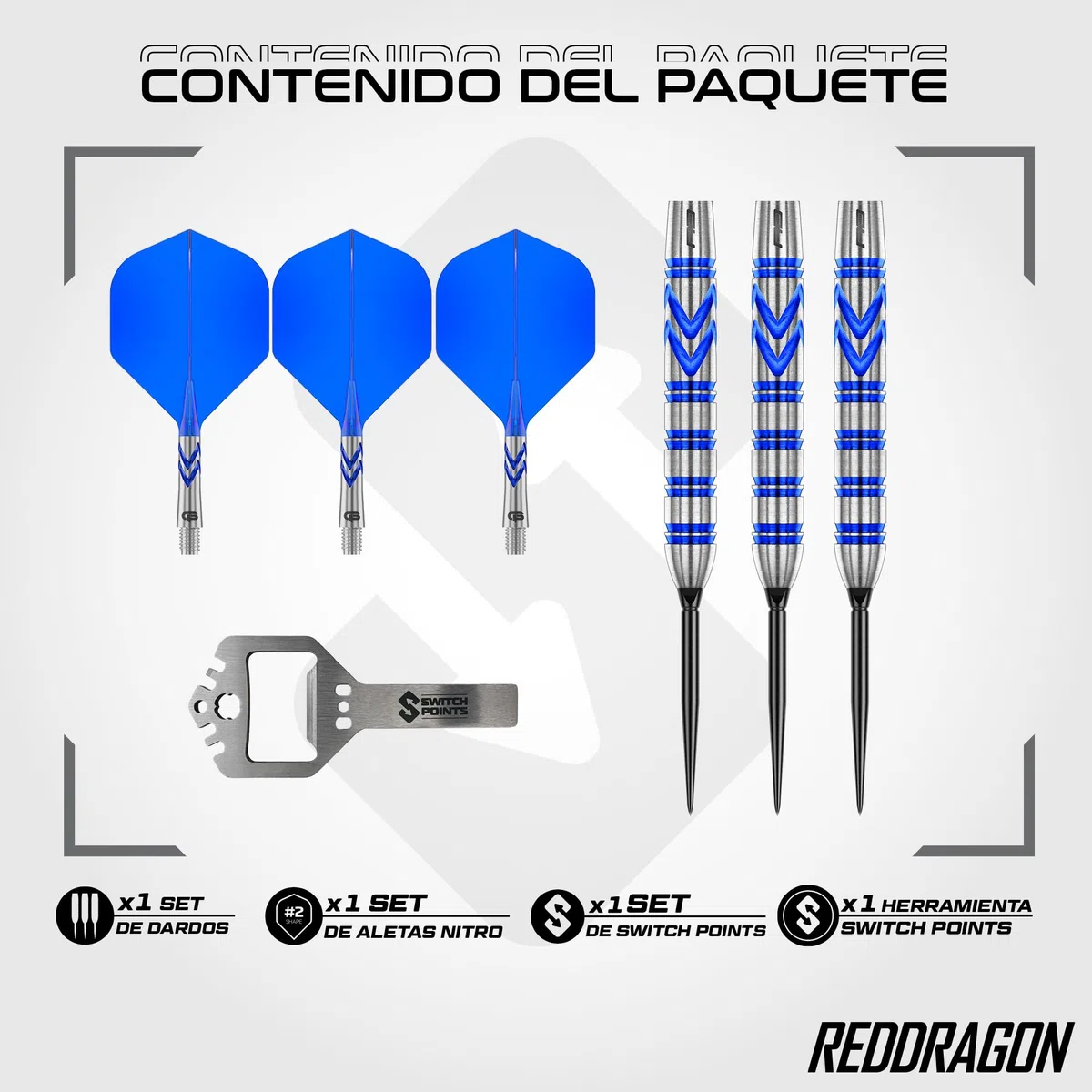 RED DRAGON Dardos Gerwyn Price Original | Gerwyn Price Original Switch Points - Juego de dardos de 90% tungsteno - Nitro Flite integrado vuelo/eje, plumas de dardos y tallos | Dardo de 24 g