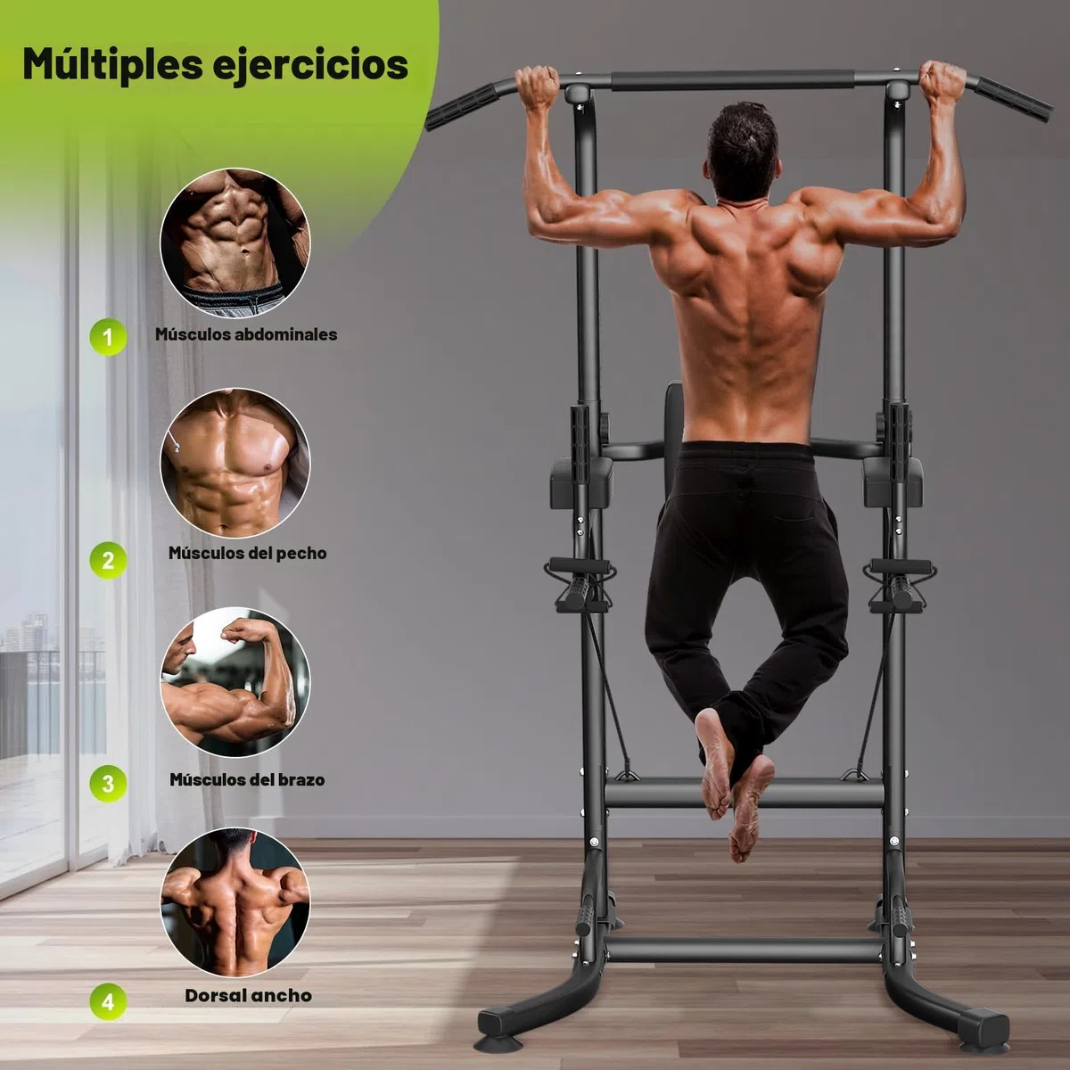 Power Tower Dip Station Barra de dominadas independiente Altura regulable de 170 – 220 cm Multifuncional Estación de fuerza Torre de Entrenamiento para Casa Pull Up Bar