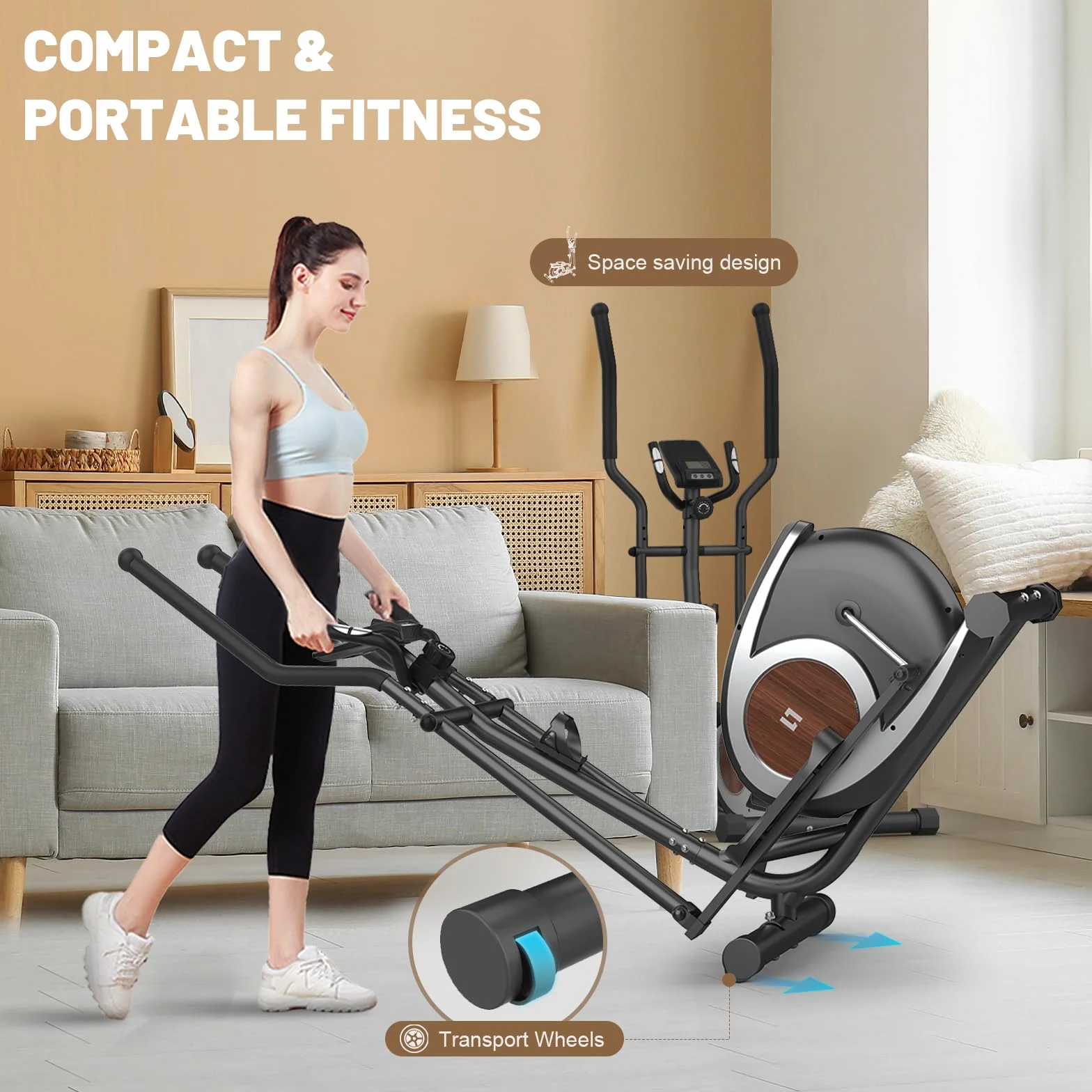 Bicicleta Elíptica para Casa, Máquina Elíptica Magnética Ultra Silenciosa con 16 Niveles de Resistencia, Monitor LCD, Pedal Antideslizante, Capacidad de Carga 265 LBS Fitness Elíptico