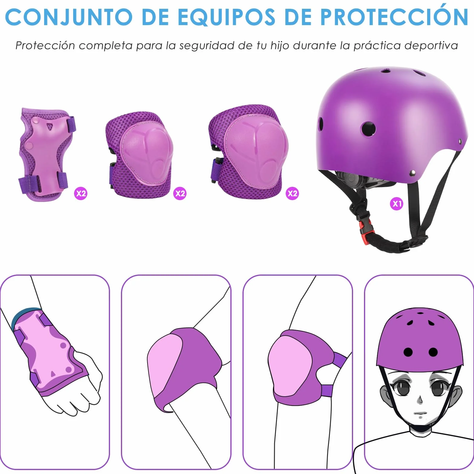 ZWOOS Protecciones Patines Niño 7PCS Casco Rodilleras Coderas Muñequeras Ciclismo Patinaje