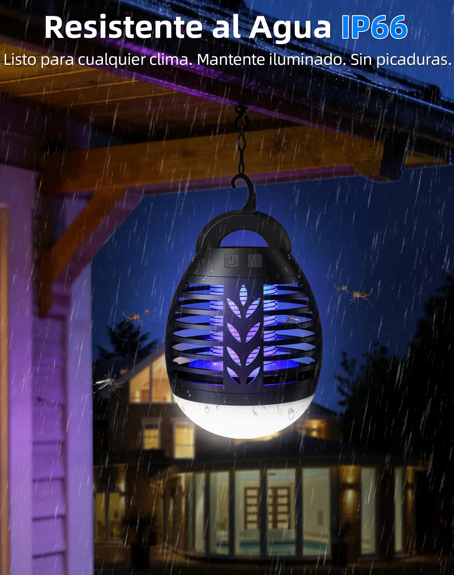 Lámpara Antimosquitos 2 en 1 LED USB Recargable IP66 Impermeable UV para Exterior Camping