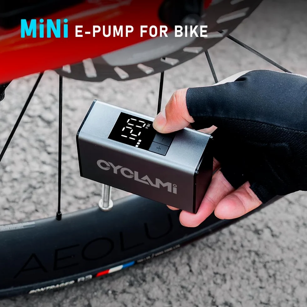 Mini Bomba de Bicicleta, CYCLAMI 150PSI Eléctrico de la Bicicleta con Manómetro Digital, Bomba portátil para Bicicleta con válvula Presta y Schrader para Bicicletas de Carretera Bike Montaña