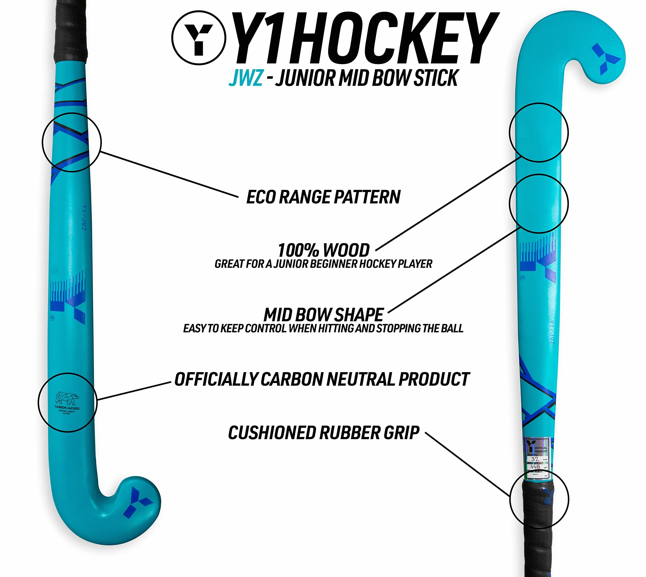 Y 1 palo de hockey junior para principiantes, 30 u 32 pulgadas, 100% madera, palo de hockey para principiantes, palo de hockey para niños, palo de hockey para niñas, palo de hockey para niños