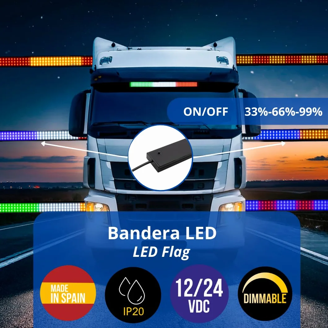 Bandera LED DE Blanco + ESPAÑA -12-24V