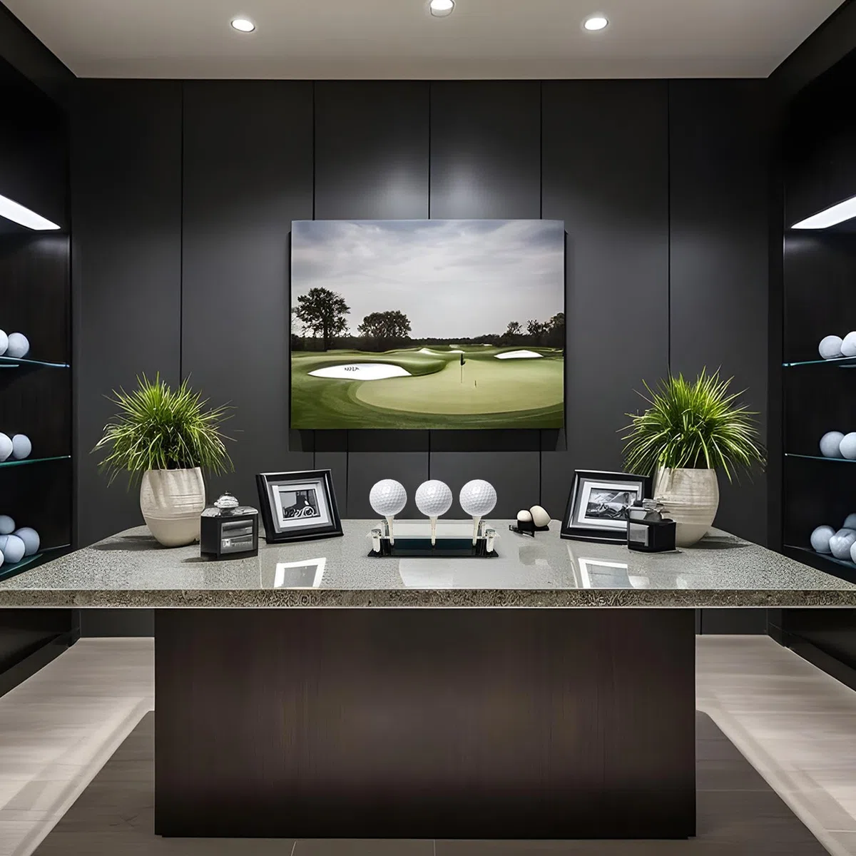 Expositor para bolas de golf, soporte decorativo de golf con base y camiseta, almacenamiento acrílico y metal para oficina o salón