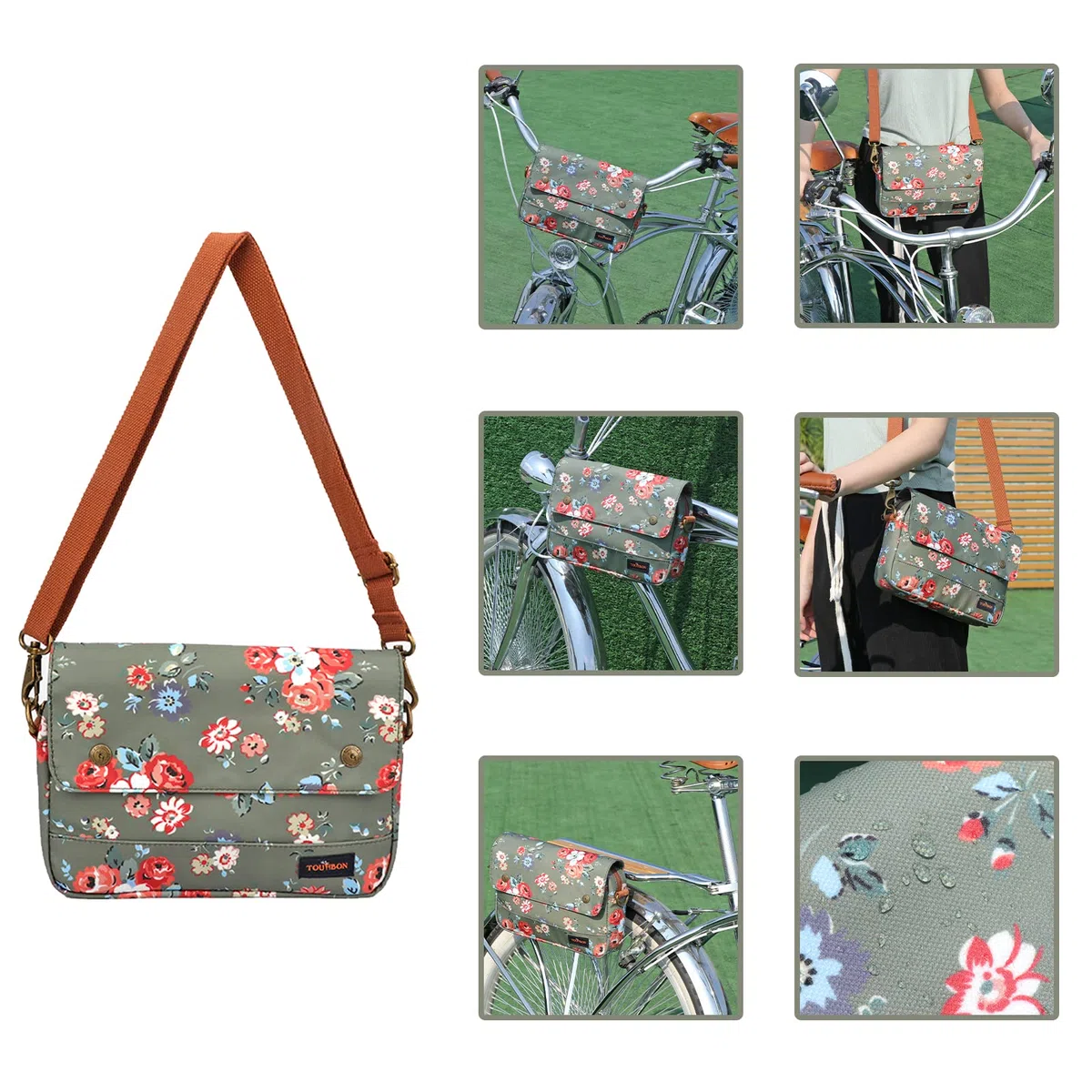 TOURBON - Bolsa de Lona Impermeable para Manillar de Bicicleta, diseño de Flores