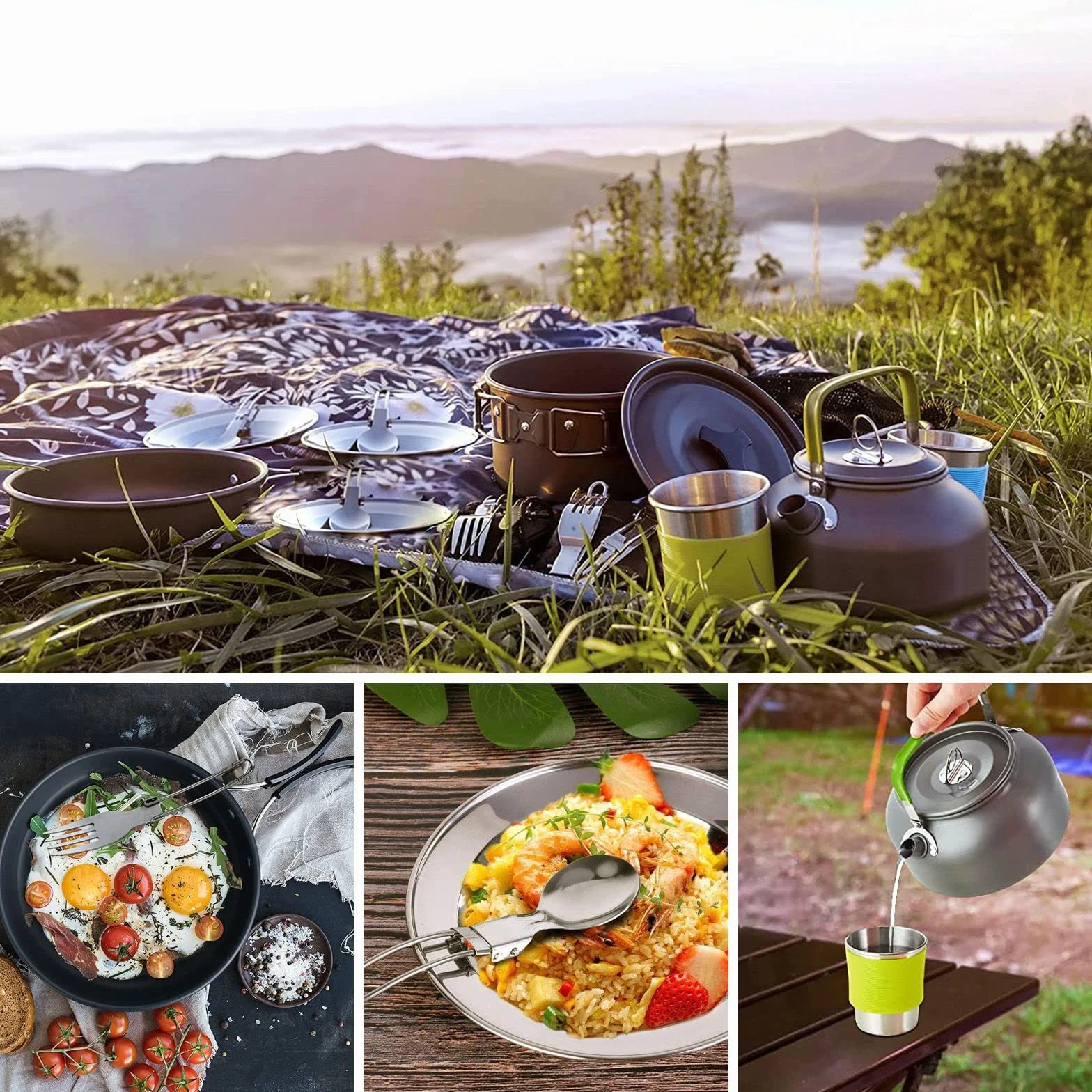 Juego de vajilla de camping AUHOU utensilios de cocina de aluminio al aire libre juego ollas