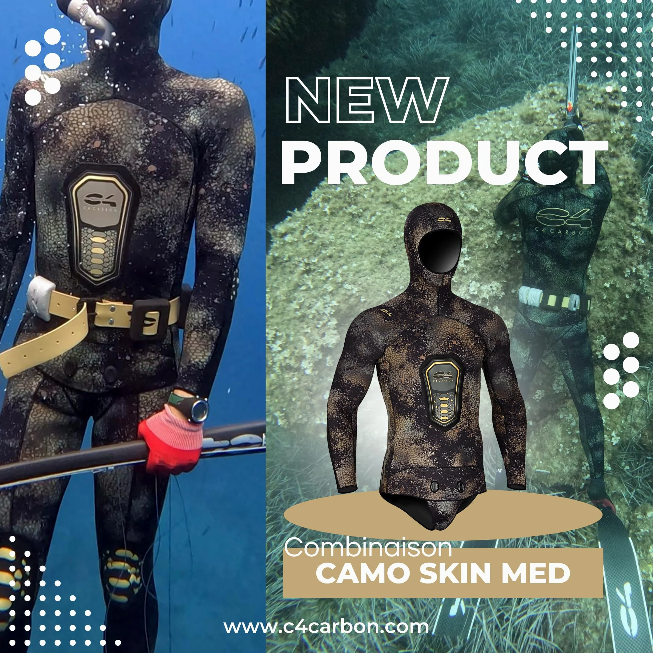 C4 Traje de buceo Camo Skin, dos piezas para pesca subacuática – Neopreno certificado sin ftalatos ni látex – Chaqueta y pantalón se venden por separado