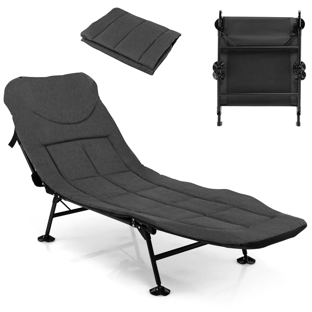KOMFOTTEU Cama de Camping Plegable, Tumbona Portátil Reclinable de 6 Posiciones, Tumbona de Pesca con Colchón Extraíble y 6 Patas, Carga 200 kg, para Viaje, Acampar, 194 x 69 x 29 cm