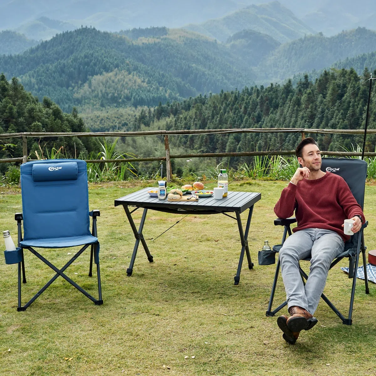 Portal Silla de camping plegable con respaldo ajustable en 3 posiciones, 160 kg, respaldo alto, silla de camping, silla de pesca, silla de jardín, silla de aluminio para jardín, balcón, picnic