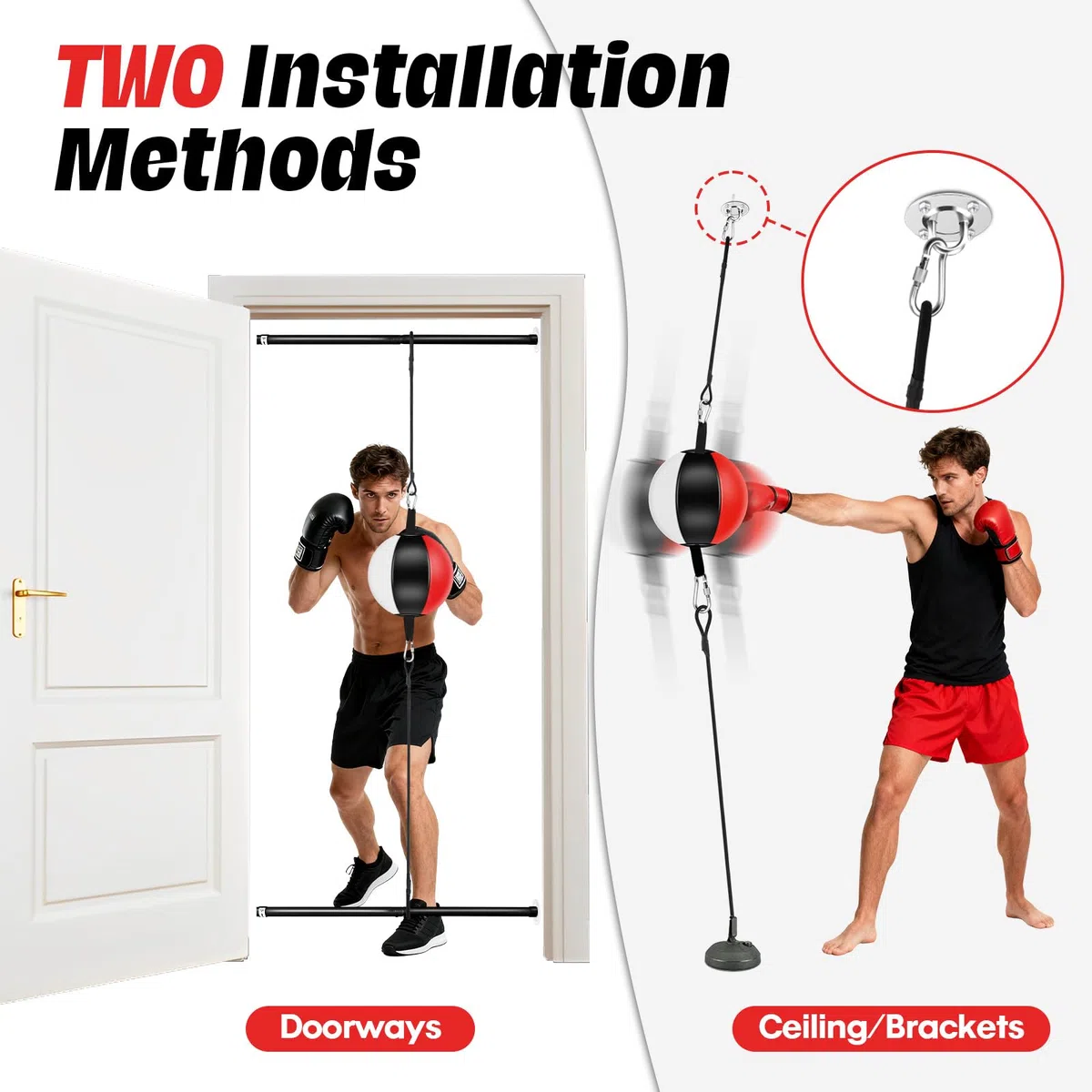 YORWHIN Saco de Boxeo de Doble Extremo para Puerta, sin Instalación en Pared, Set de Entrenamiento de Boxeo con Cuerdas Elásticas y Poste Extensible, Equipo de Entrenamiento en el Gimnasio en casa
