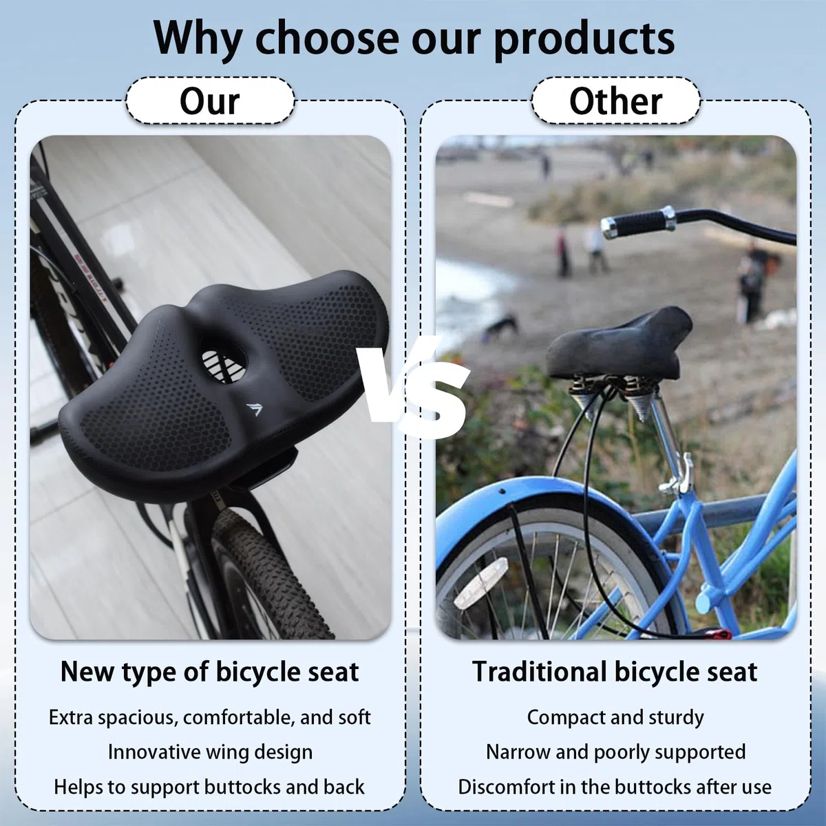 BRGD Negro Sillín de Bicicleta de Gran Tamaño, Asiento de Bicicleta Acolchado con Funda Protectora para Bicicletas de Montaña, Urbanas, Eléctricas y Estáticas