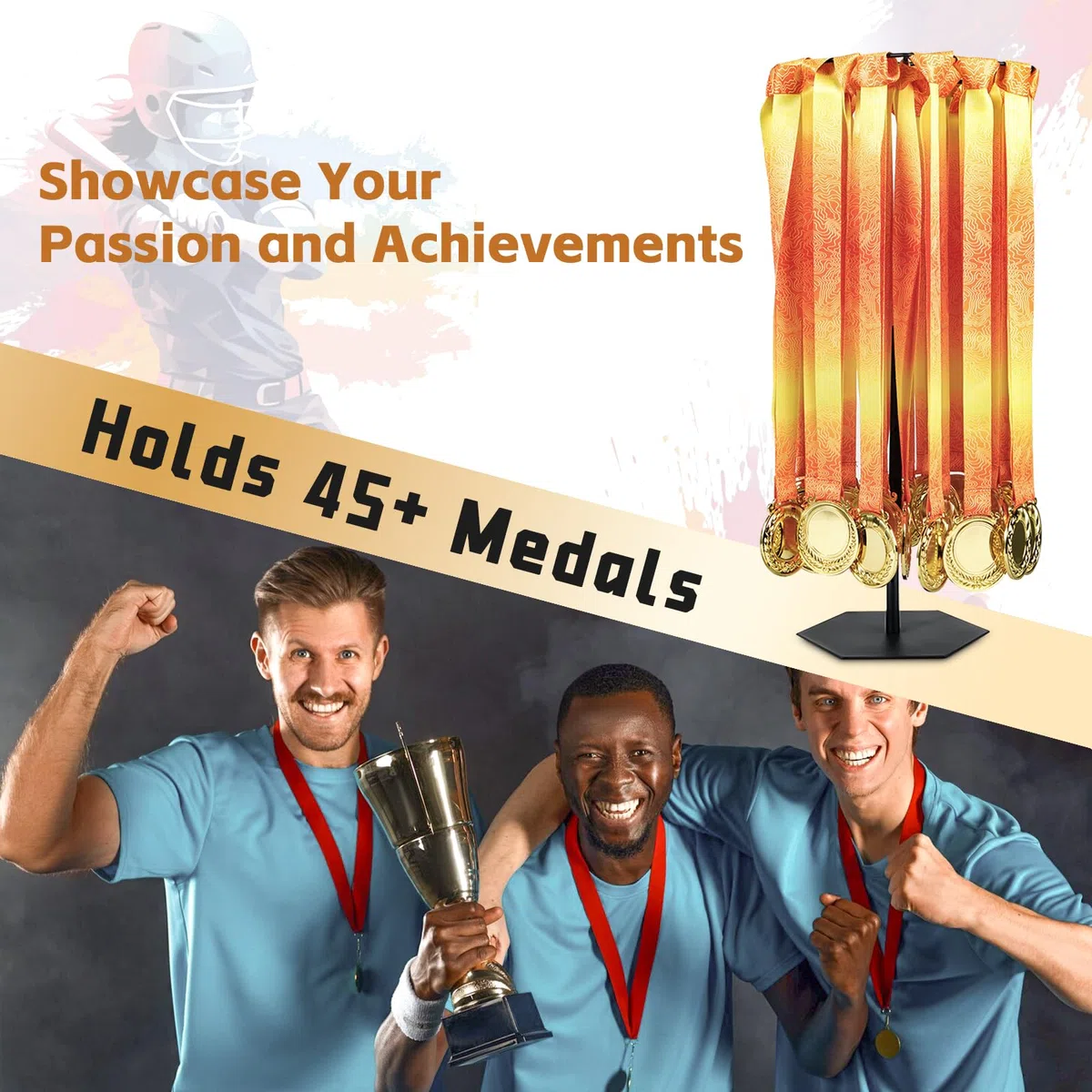 Soporte giratorio para medallas, soporte giratorio para medallas para premio deportivo. Estante de metal ajustable perfecto para baloncesto, correr, gimnasia, medallas de carreras de fútbol. Muestra