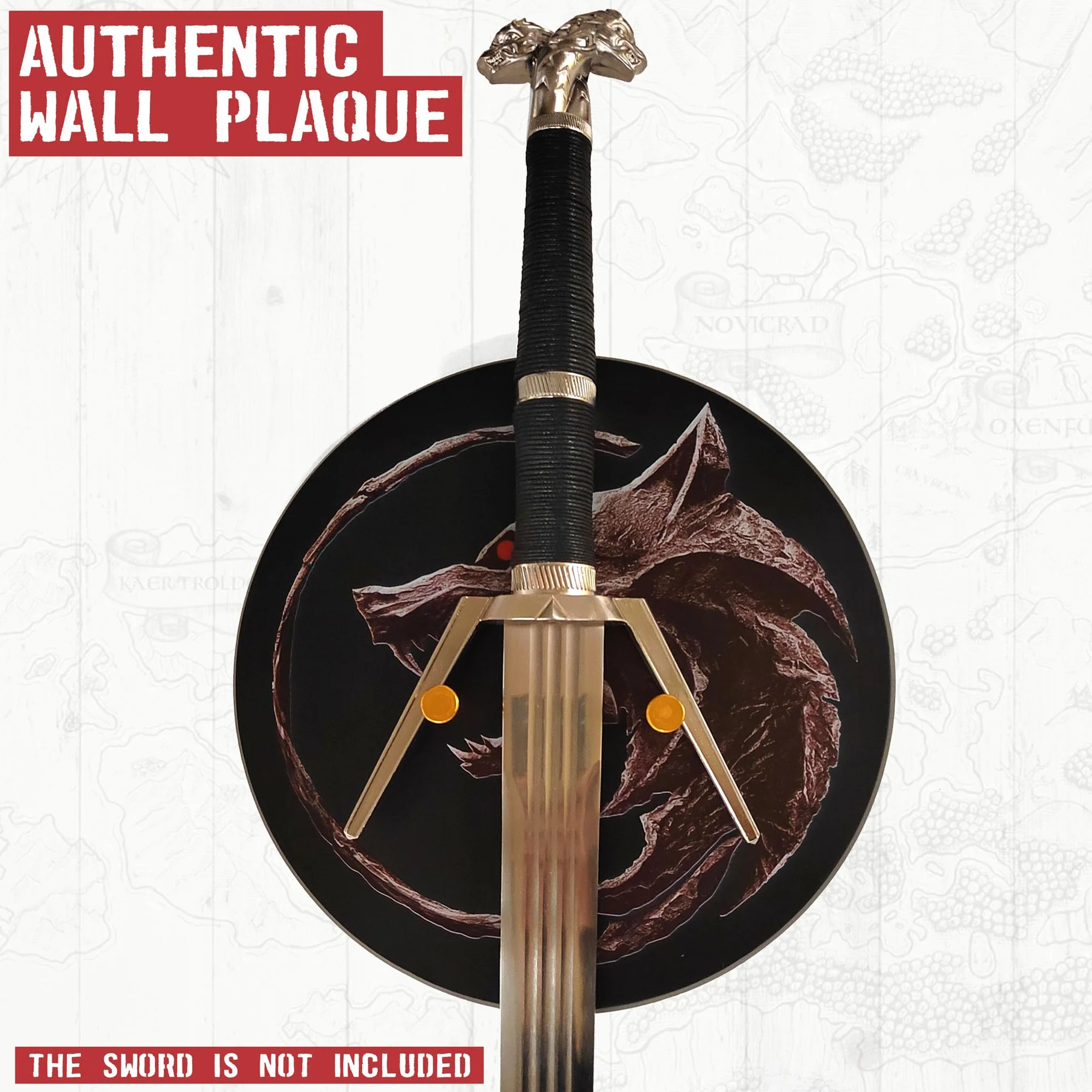 Witcher Geralt von Riva Expositor de pared redondo de madera para espada de plata y acero, soporte decorativo para coleccionistas