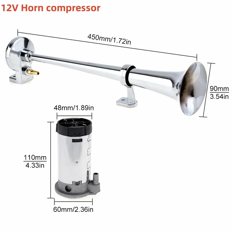 NEWFUN Bocina Aire Comprimido, Bocina Camion, Claxon Coche 12v Potente, Bocinas Musicales, para Coche Camión Coche Triciclo Barco Tren Etc （ Compresor ya Incluido en el Kit）