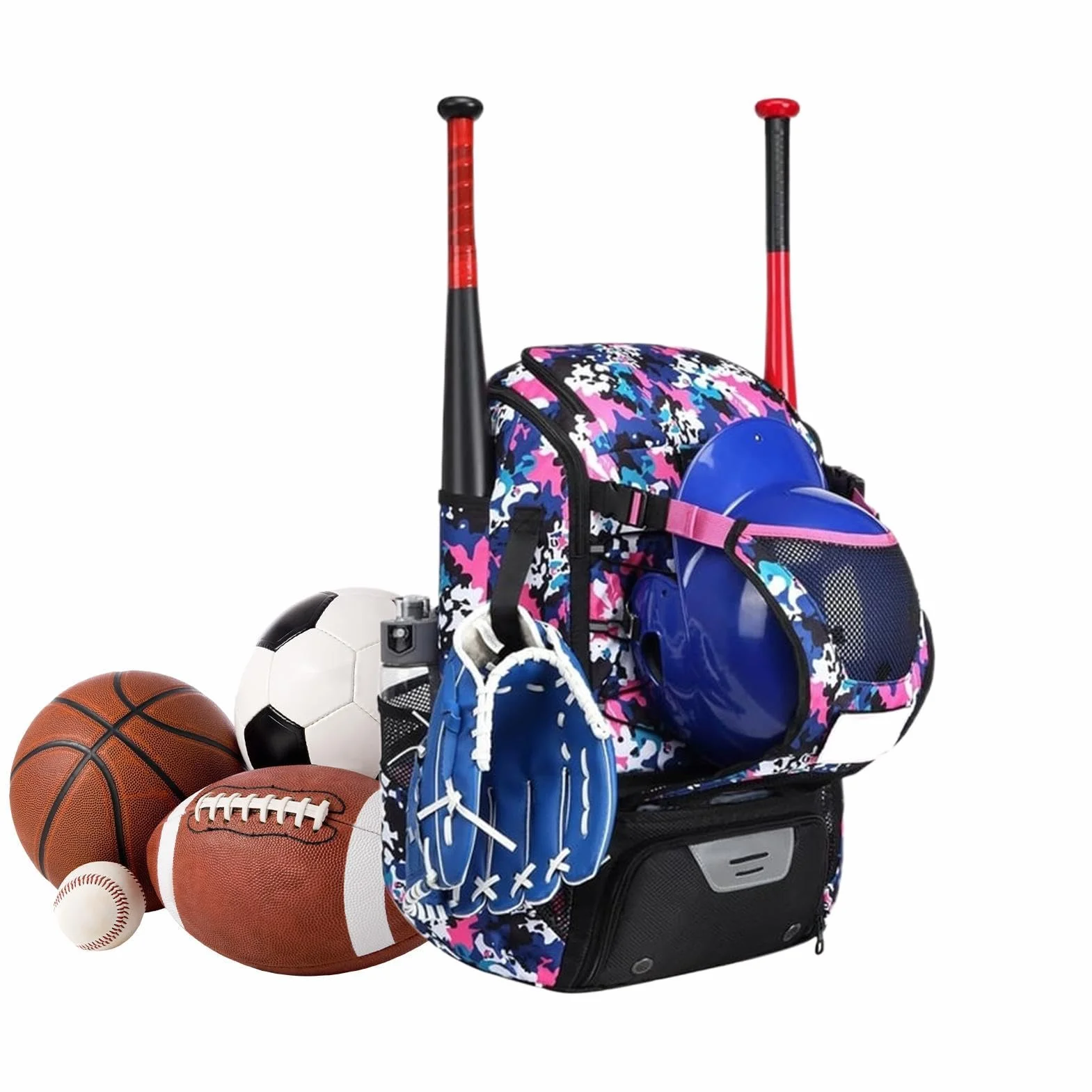Mochila Bate Béisbol Equipamiento Softbol Deportiva Ligera Gancho Compartimento Zapatos Gran Espacio Casco Guantes
