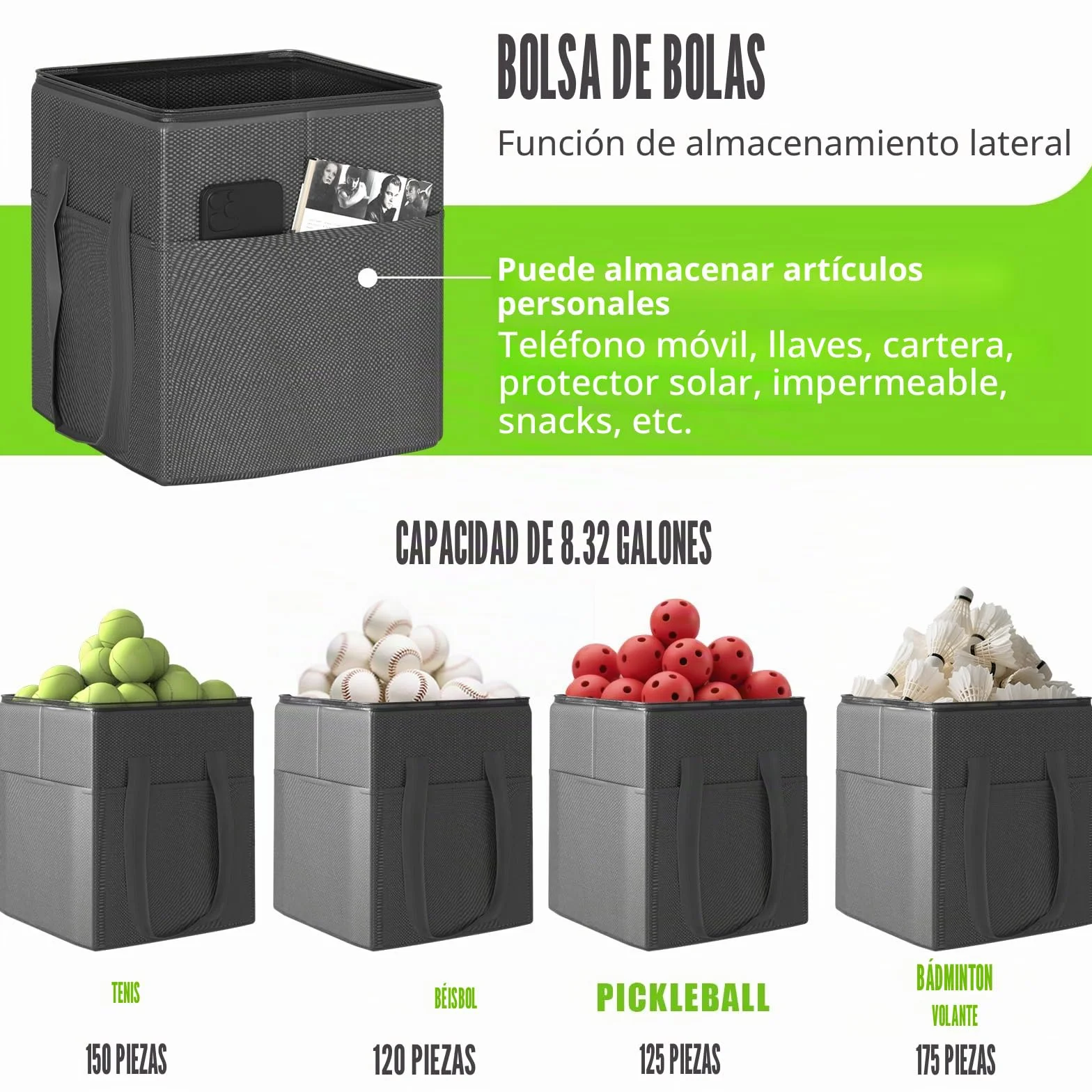 Moricher Canasta de pelotas de tenis con ruedas – Cesta de pelotas de tenis plegable de altura ajustable con bolsa de almacenamiento, 150 pelotas de pickleball y capacidad para pelotas de tenis