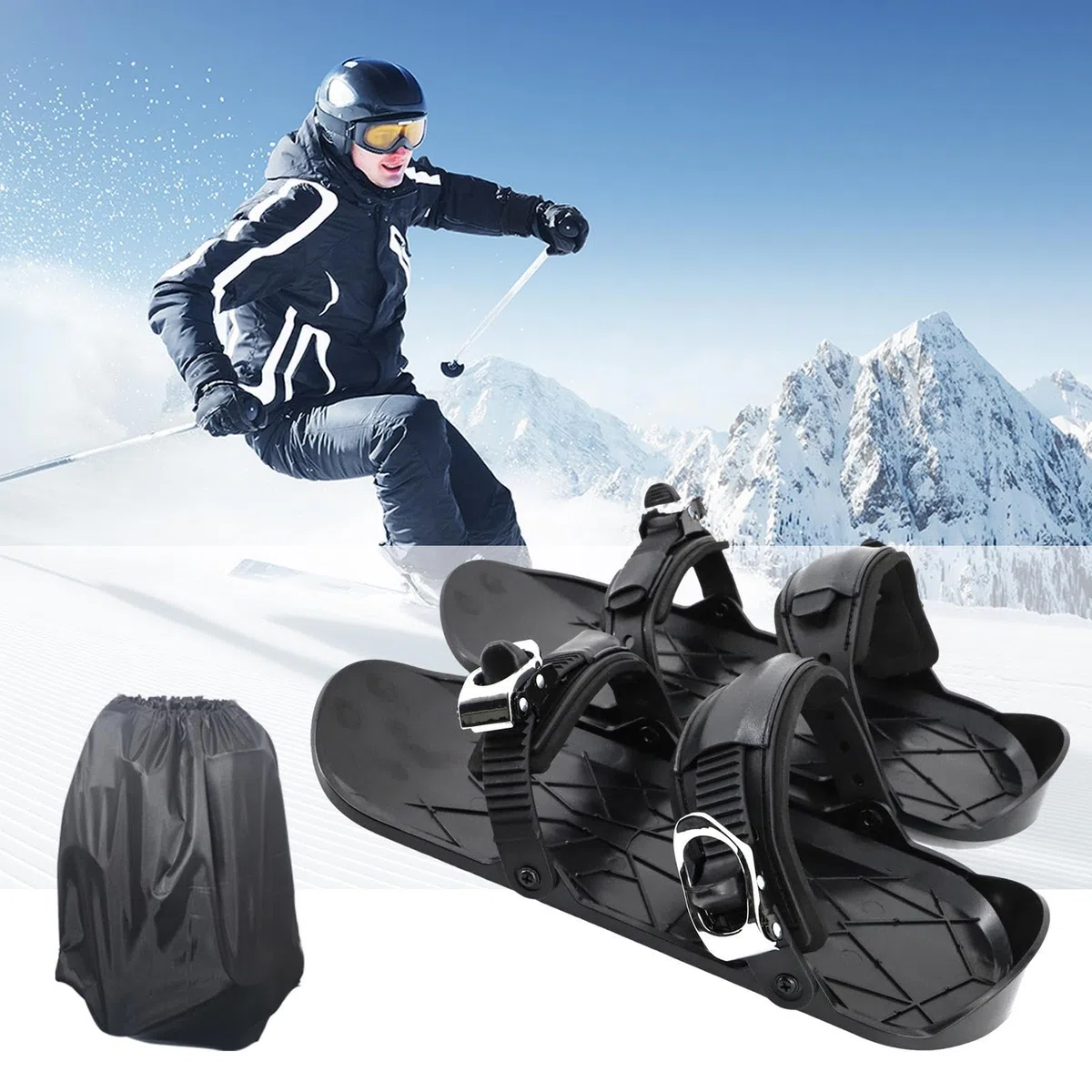 Esquís Cortos,Raquetas de Nieve para Hombre | Tablas de esquí Snowblades,Accesorio de esquí Compacto, Herramientas de esquí Ajustables multifuncionales, pies de Nieve Antideslizantes Ligeros