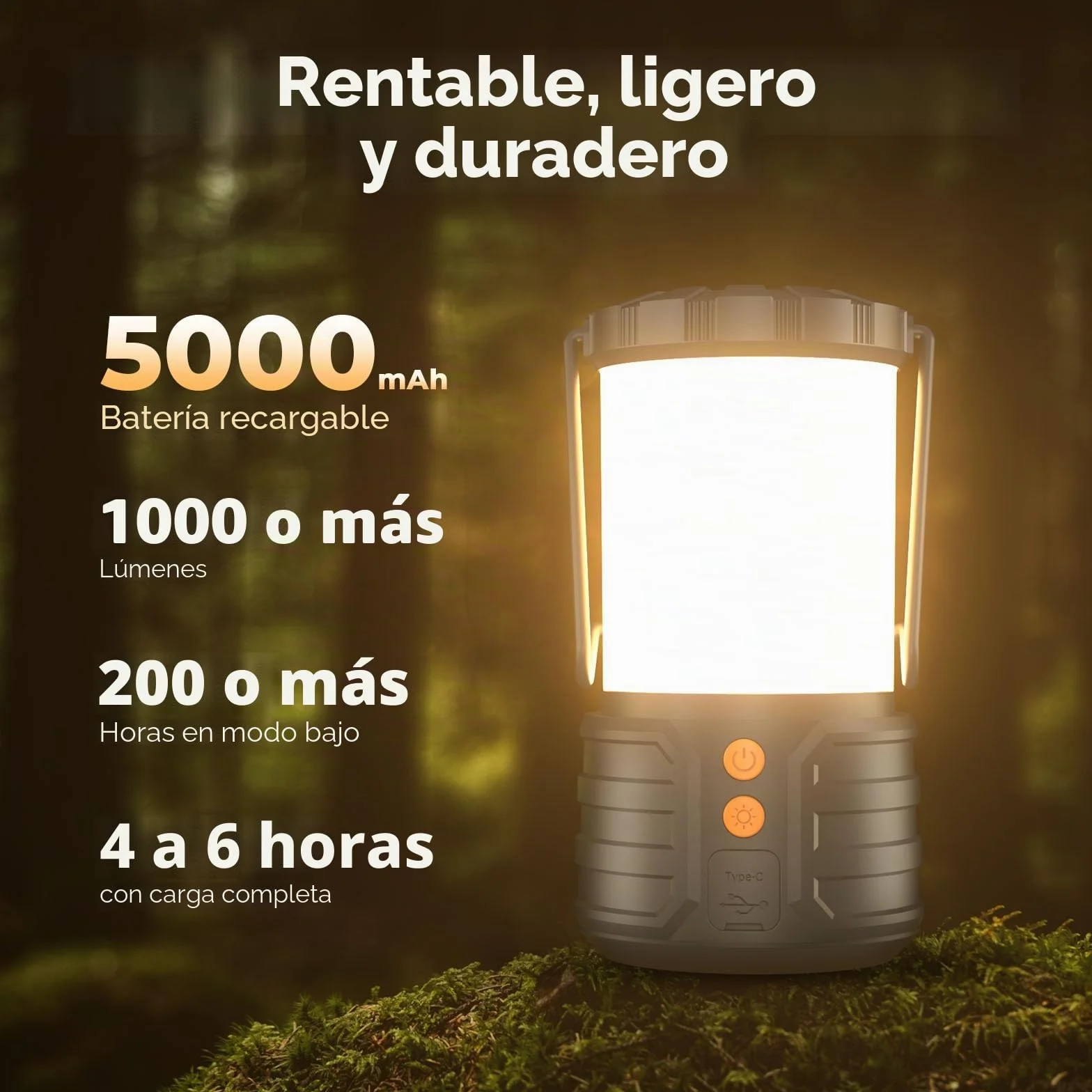 PopoIron Linternas de Camping LED 5000mAh Recargable IPX4 Paquete de 2