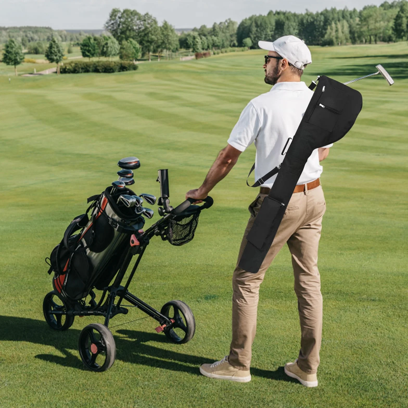 Bolsa de Viaje Pequeña y Ligera para Palos de Golf - Portátil, Plegable - Capacidad 8-10 Palos