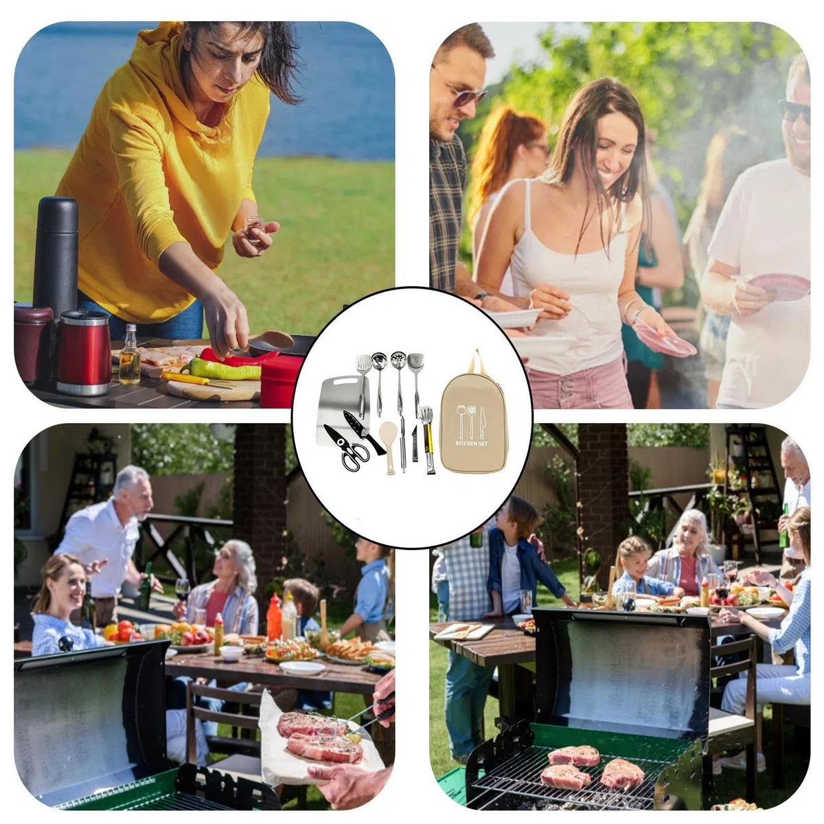 Juego de Utensilios de Cocina para Camping | Equipo de Menaje para Cocina de Camping - Equipo Portátil Unisex para Senderismo, Barbacoa y Picnic