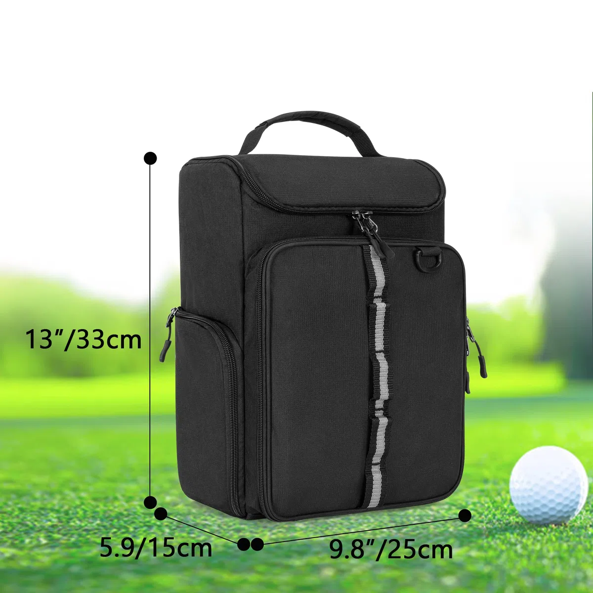 GOBUROS Bolsa para Zapatos de Golf con Capacidad para un par de Zapatos de Hombre US 14, con Soportes para Guantes, Bolsillos Delanteros y Laterales para Accesorios