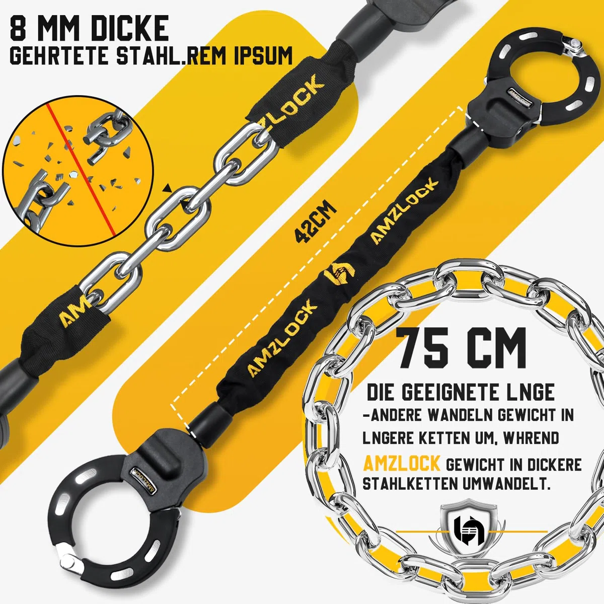 Candado Patinete Electrico, Antirrobo Bloqueo para Bicicleta, Candado Antirrobo con Cadena de 8mm de Grosor, Rotación Flexible con Llave y Bolsa Impermeable