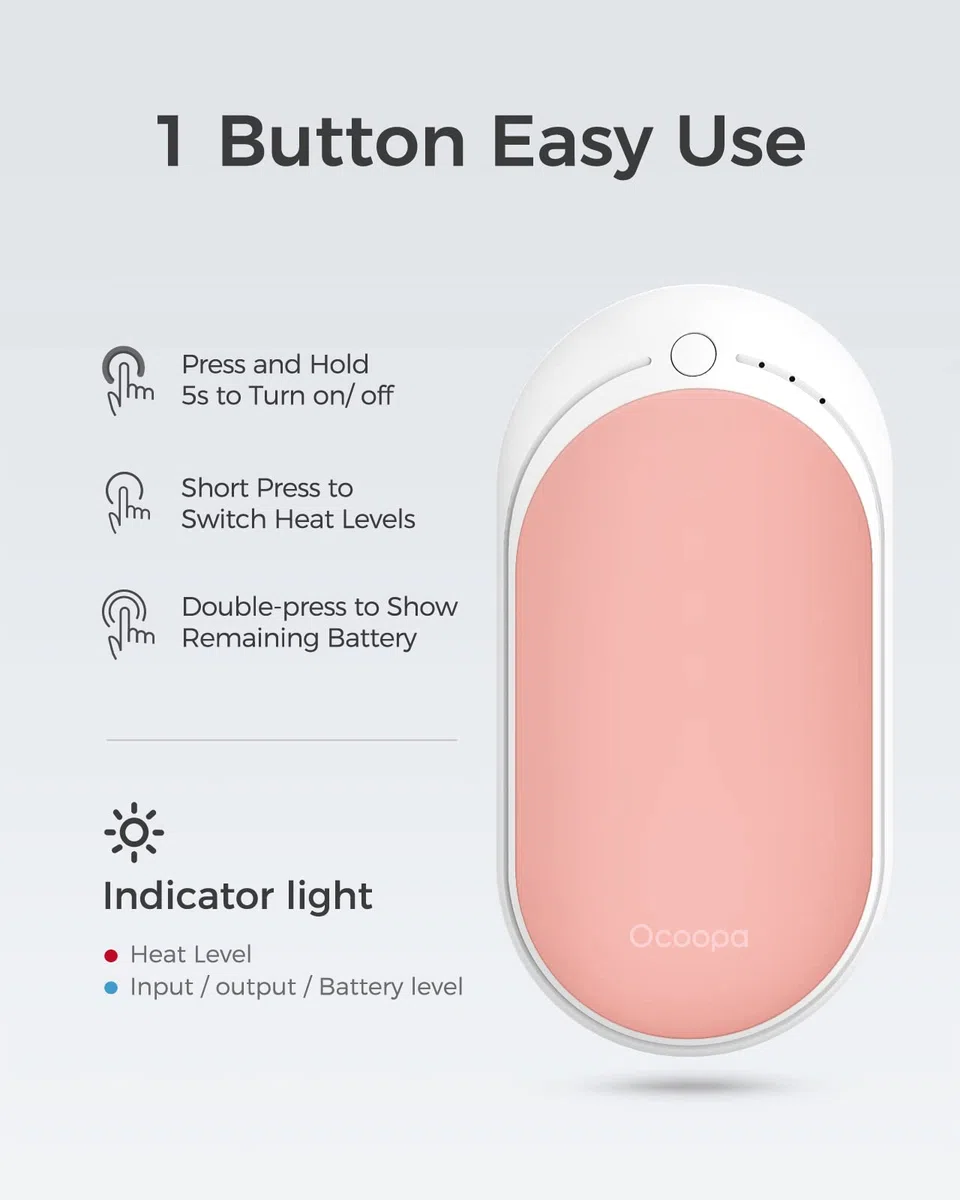 Ocoopa - Calentador de Mano Recargable (5200 mAh, eléctrico portátil Powerbank, Ideal para Deportes al Aire Libre, Caza, Golf, Camping, Regalo Caliente para Mujer y Hombre