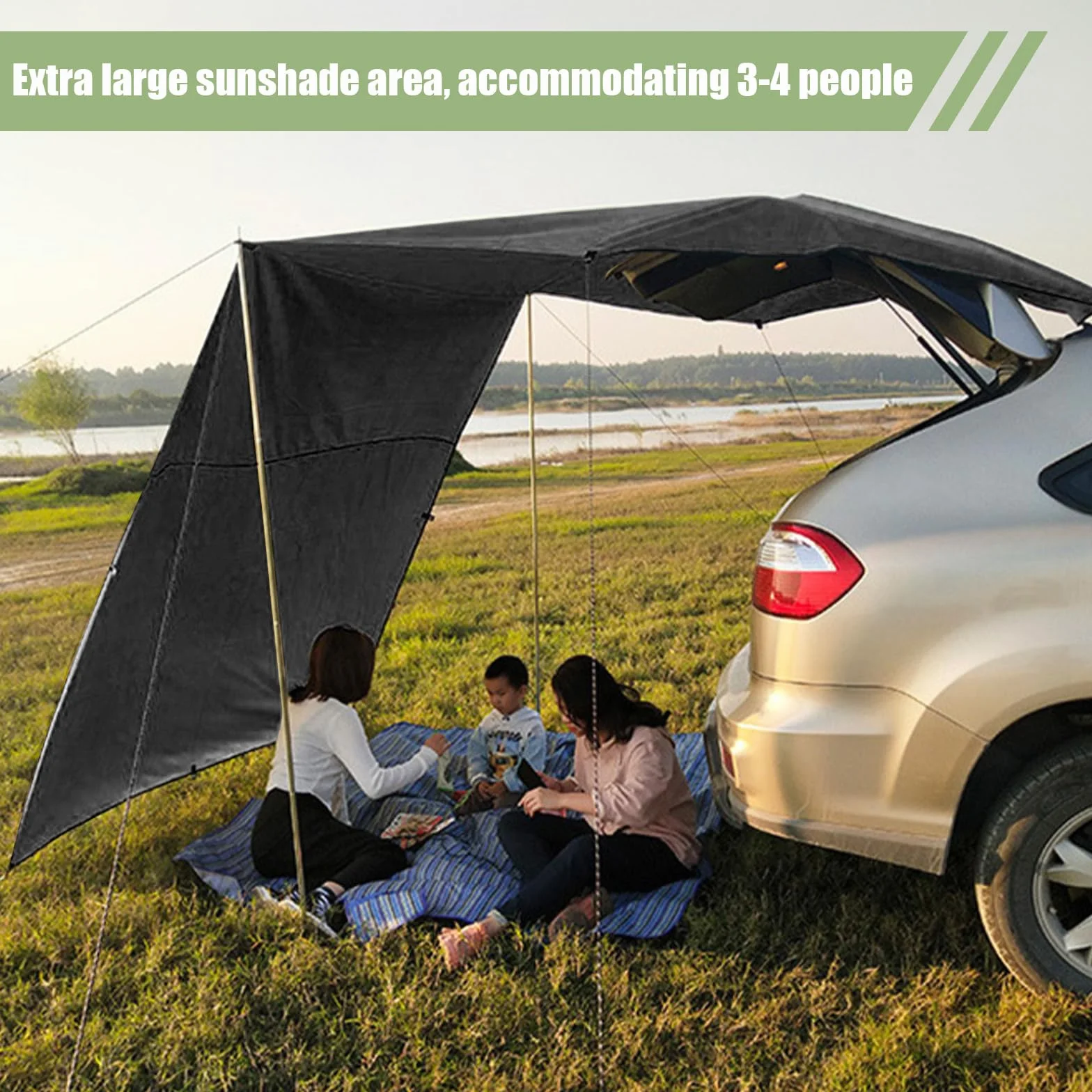Toldo universal impermeable para coche 200-300 cm protección UV+50 con barras y refuerzos