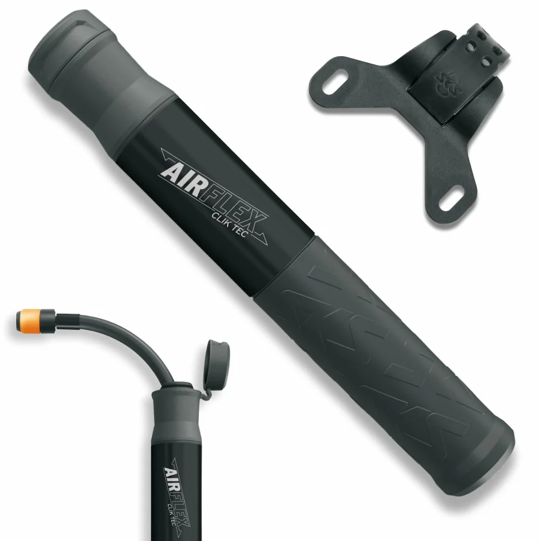 SKS Germany Airflex Explorer CLIK Tec - Minibomba para Bicicleta para Sistema CLIK Valve, Manguera Extensible con Cabezal de válvula CLIK Tec, Mango ergonómico con componentes Blandos, Color Negro