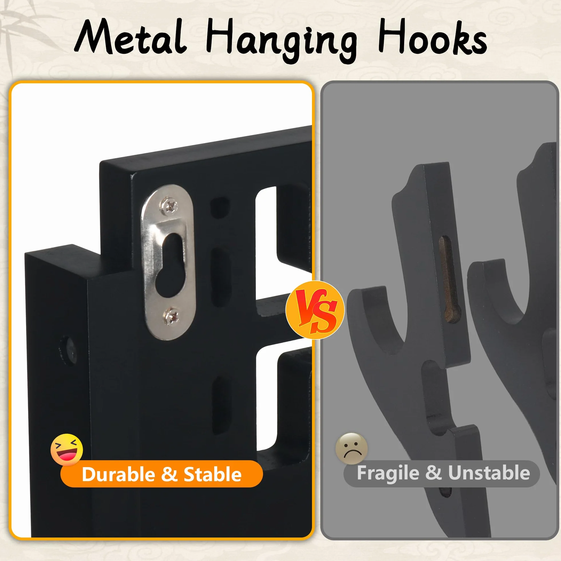 Alyoen Soporte de pared Katana 2 niveles gancho acolchado terciopelo patrón dragón soporte espada samurái sable láser Wakizashi