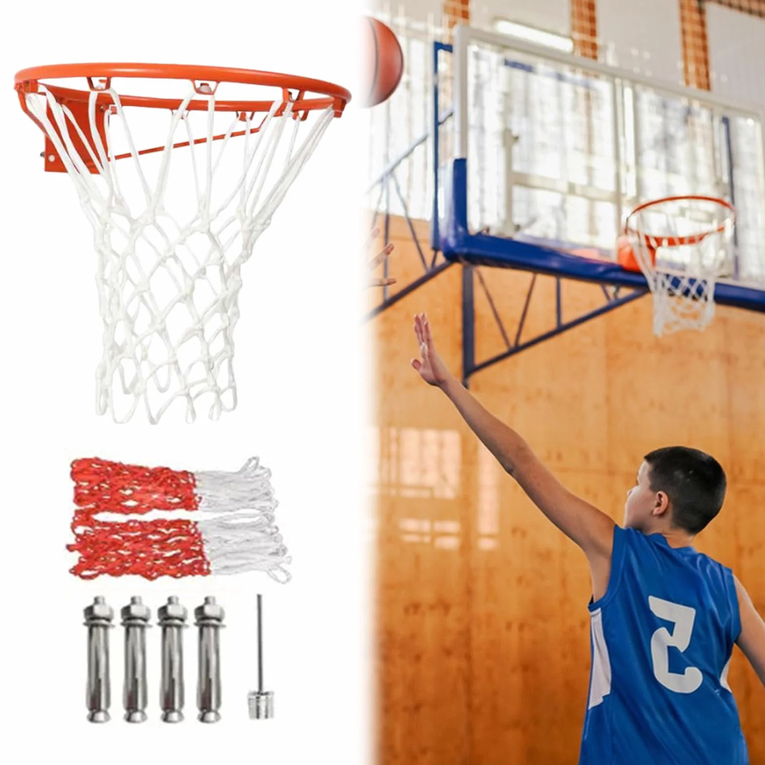 Canasta de baloncesto montada en la pared - Cesta móvil exterior, marco estable, diseño antivuelco