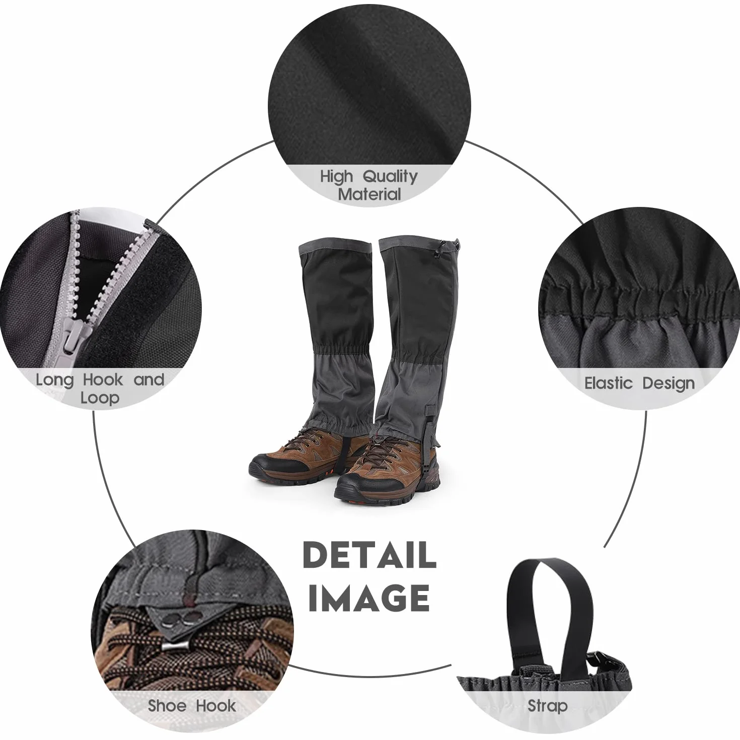 Polainas para Piernas de Nieve, 1 Par de Polainas Impermeables de Tela Oxford para Exteriores, a Prueba de Viento, para Senderismo, para Raquetas de Nieve, Escalada, Esquí, Motociclismo(Negro)