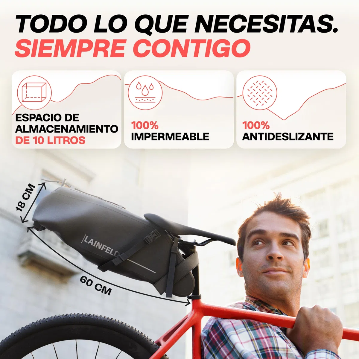 LAINFELD Alforjas para sillín de bicicleta [10 litros] | 100% impermeable | estampado reflectante - Bikepacking E-Bike MTB Gravel Bike Road Bike Alforjas